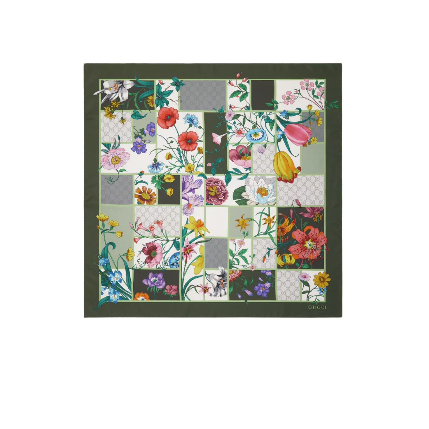 Gvc*1 Printed Silk Twill Carre Scarf Green For Women 850107 3G001 3367