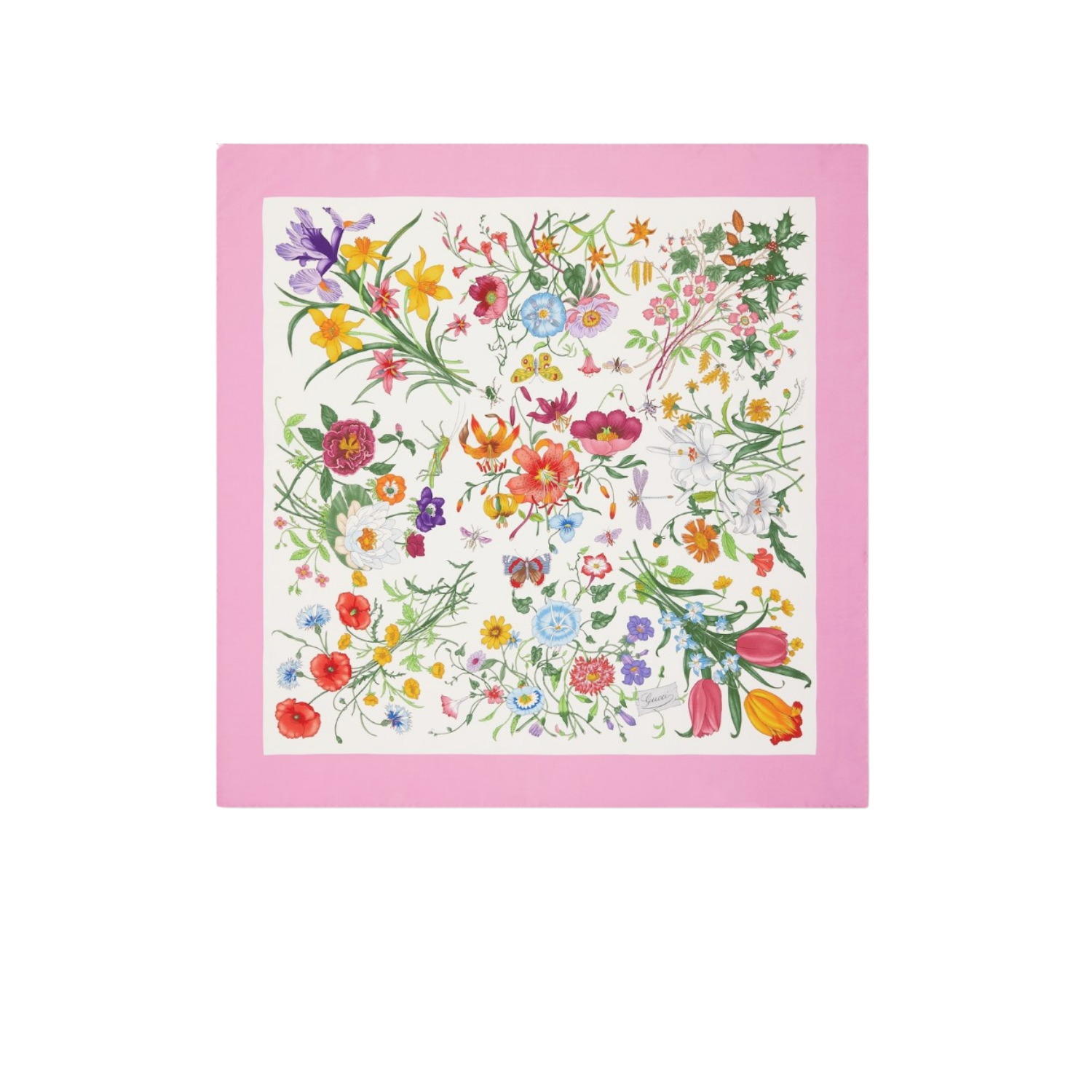 Gvc*1 Printed Silk Twill Carre Scarf Pink For Women 821061 3G001 9072