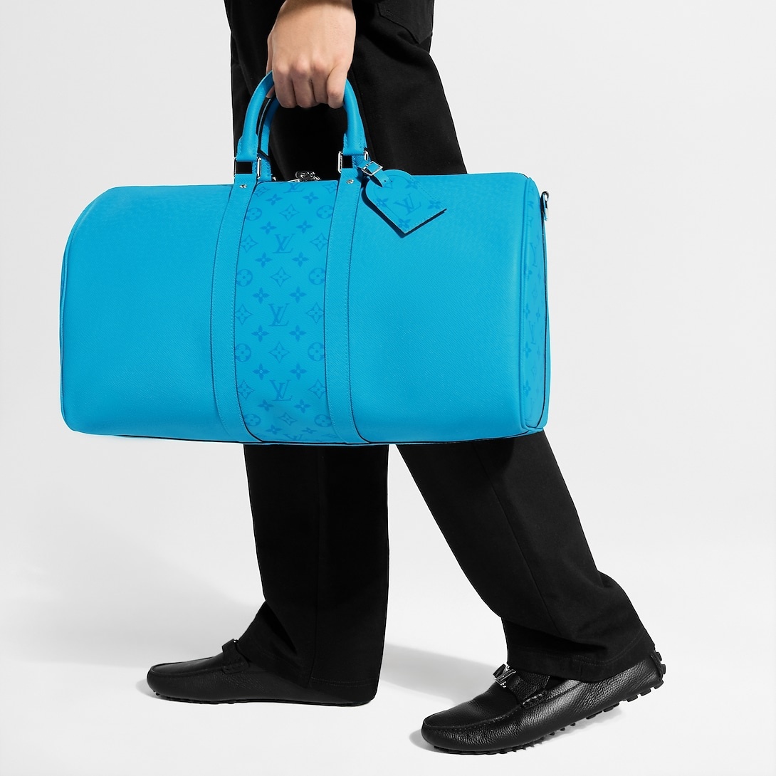 L0vis Vvtt0n Keepall Bandouliere 50 Travel Bag 19.7in/ 50cm Tropical Blue Silver Hardware For Men M27791