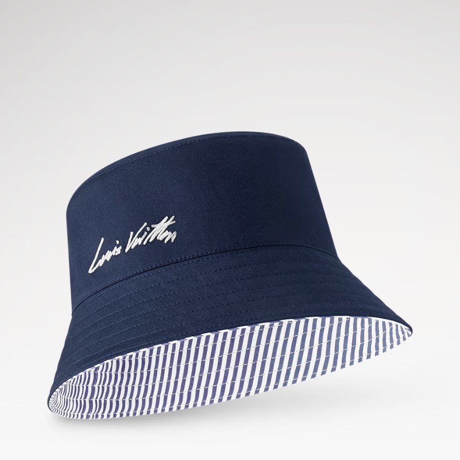 L0vis Vvtt0n LV League Striped Bucket Hat Navy Blue For Women M5158M