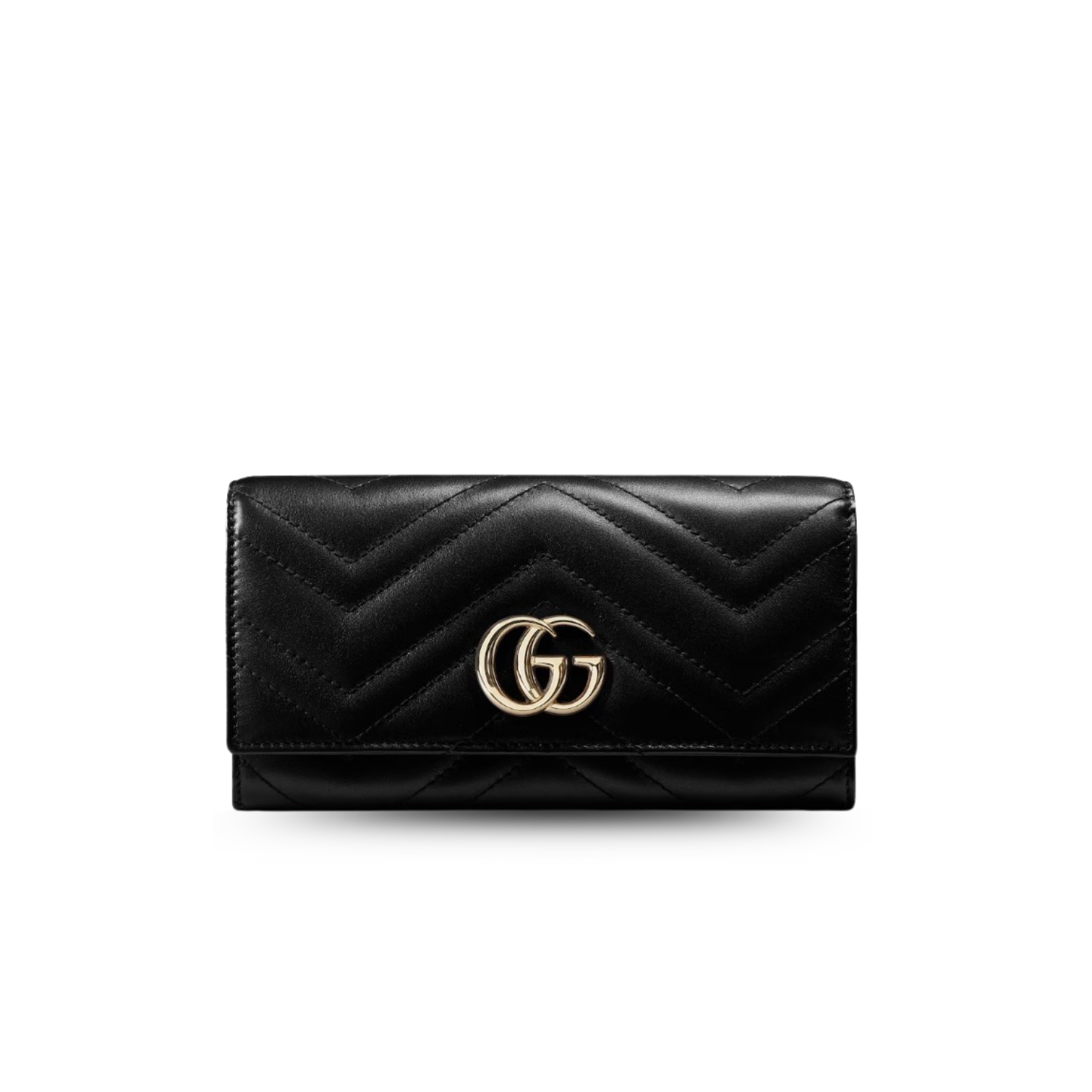 Gvc*1 GG Marmont Continental Wallet 7.5in/ 19cm Black Gold Hardware For Women ‎443436 AAET8 1000