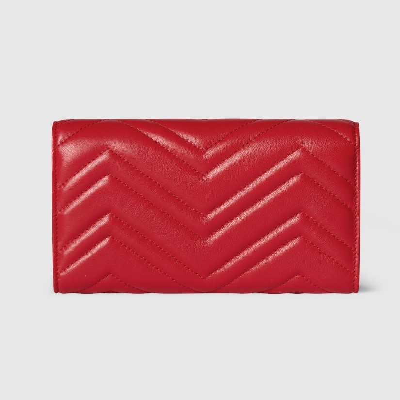 Gvc*1 GG Marmont Continental Wallet 7.5in/ 19cm Bright Red Gold Hardware For Women ‎443436 AAGJE 6406