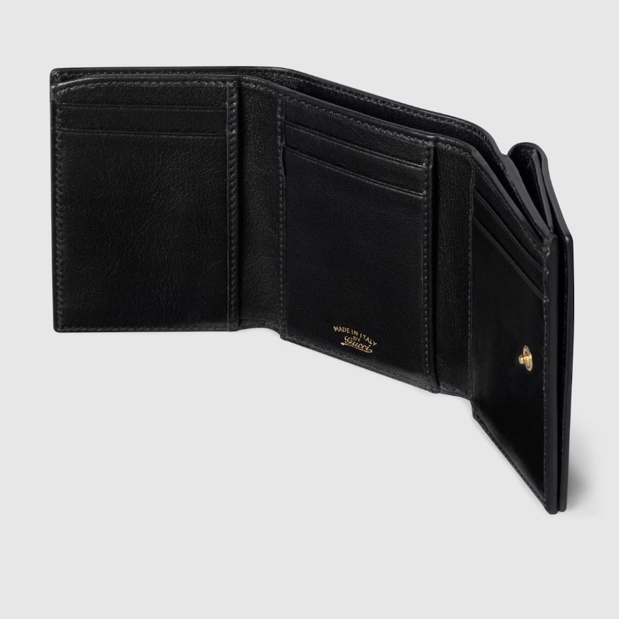 Gvc*1 Horsebit Web Small Tri-fold Wallet 3.9in/ 10cm Black Gold Hardware ‎For Women 867131 AAGF7 1053