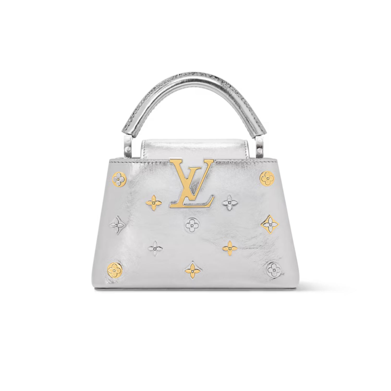 L0vis Vvtt0n Capucines Mini Top Handle Bag 8.3in/ 21cm Silver Metallic Silver/ Gold Hardware For Women M26258