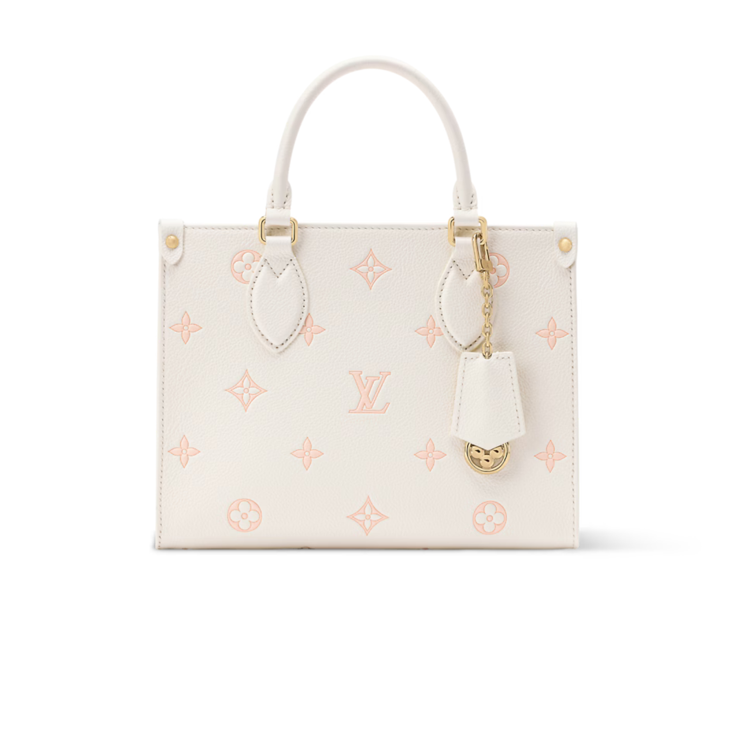 L0vis Vvtt0n OnTheGo PM Tote Bag 9.8in/ 25cm Milky White/ Peach Gold Hardware For Women M28313