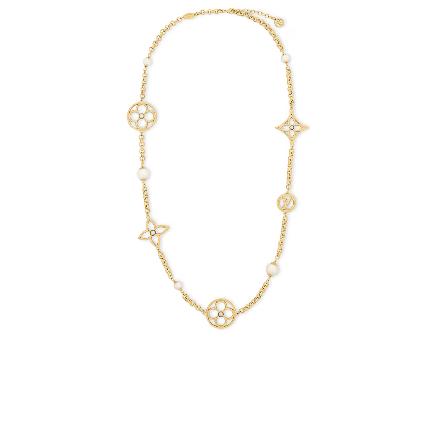 L0vis Vvtt0n Pearly Flower Sautoir Necklace White Gold Hardware For Women M03499