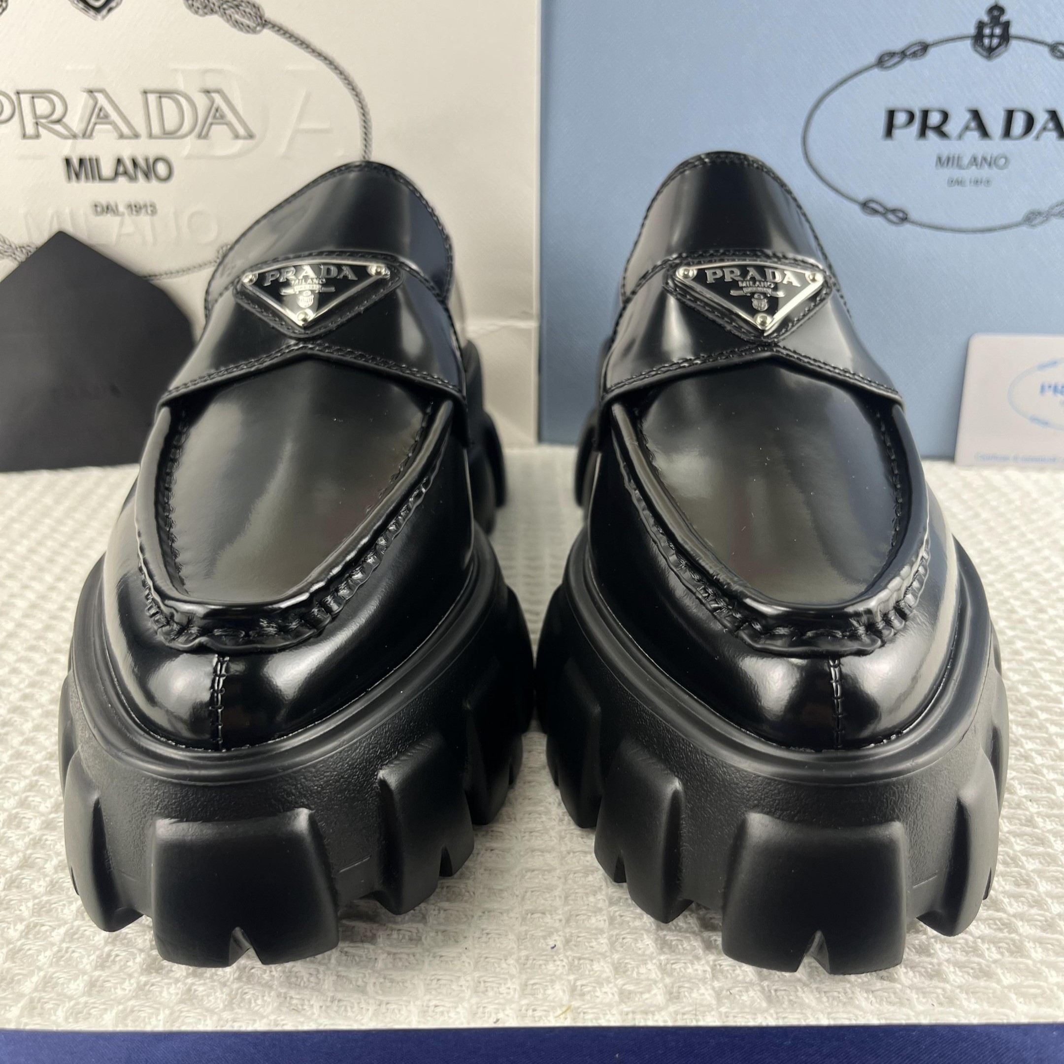 Pra*a Monolith Brushed Loafers Black 2.4in/60mm