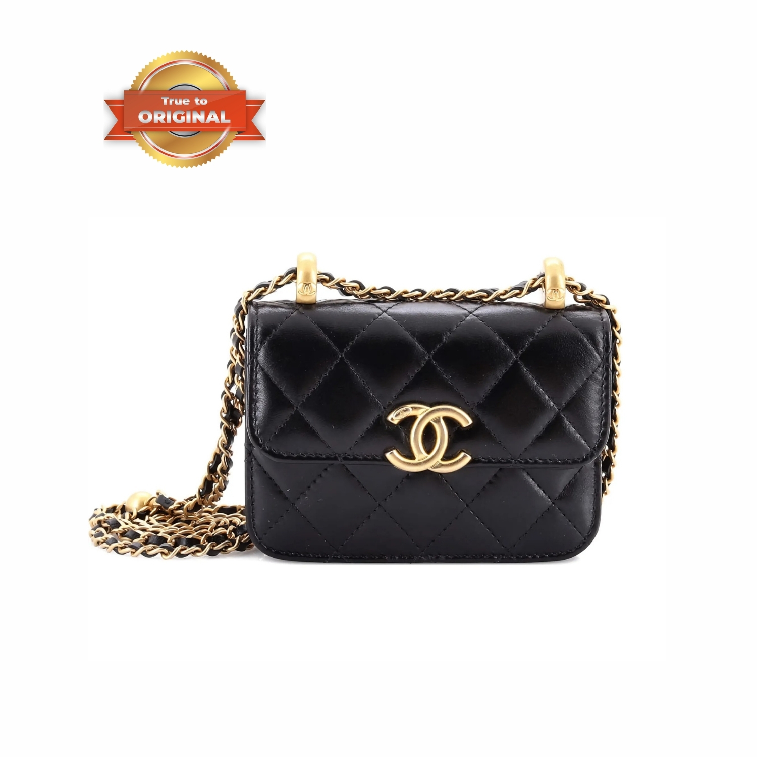 [True-to-ORIGINAL] Ch**el CO-CO Clutch With Chain 9.5cm/3.7in Gold Toned Hardware For Women Black