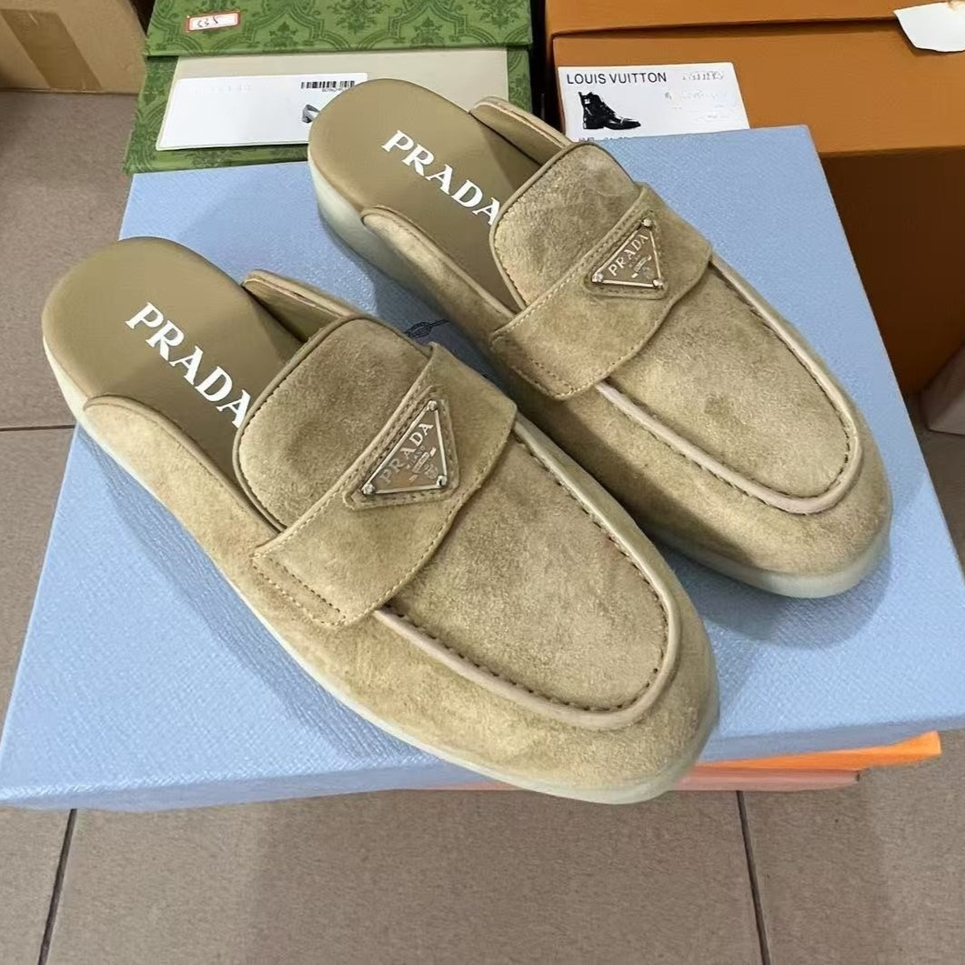 Pra*a Brushed Sabots Dark Beige For Women