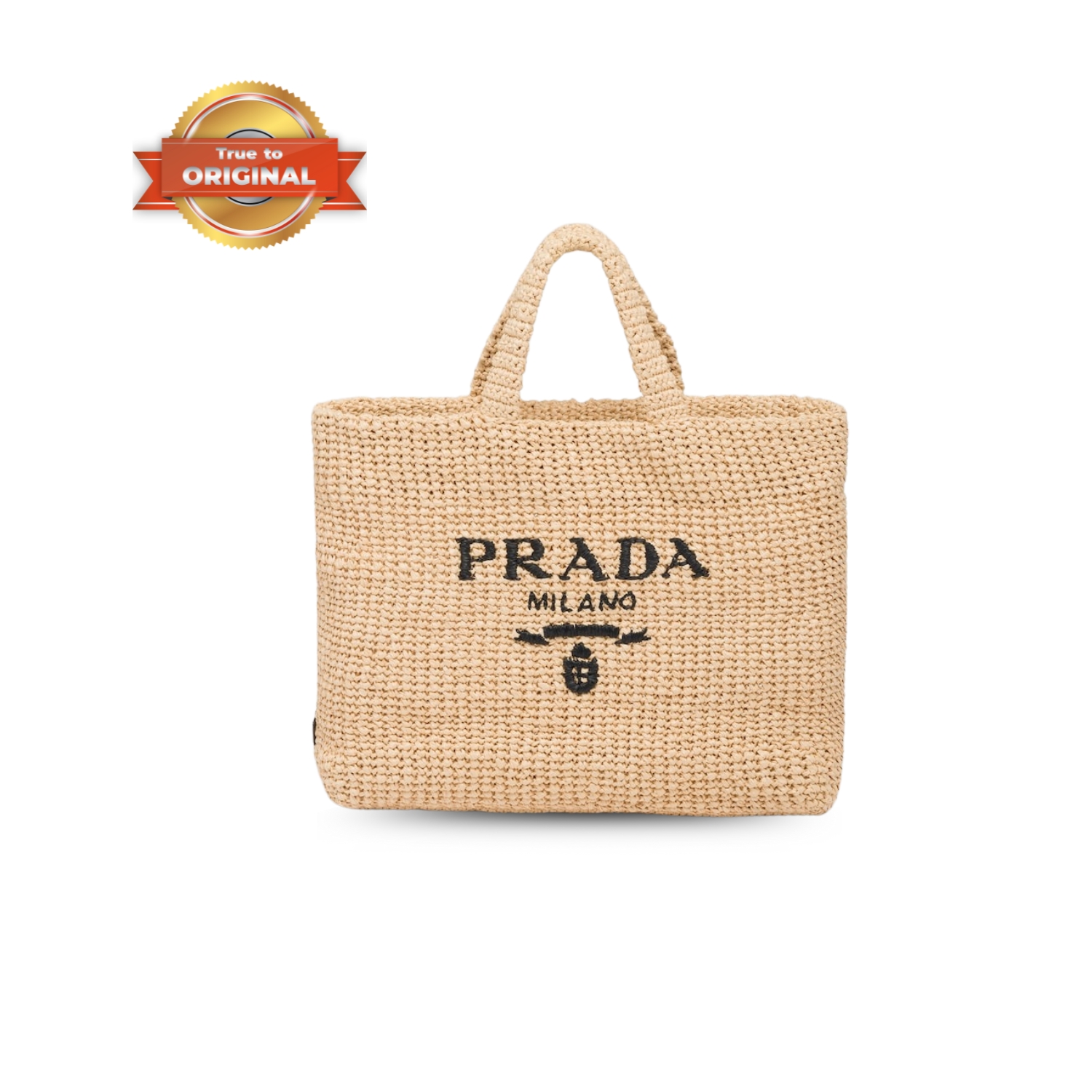 [True-to-ORIGINAL] Pra*a Crochet Tote Bag Beige For Women‎ 15.7in/40cm 1BG392_2A2T_F0018_V_OOL