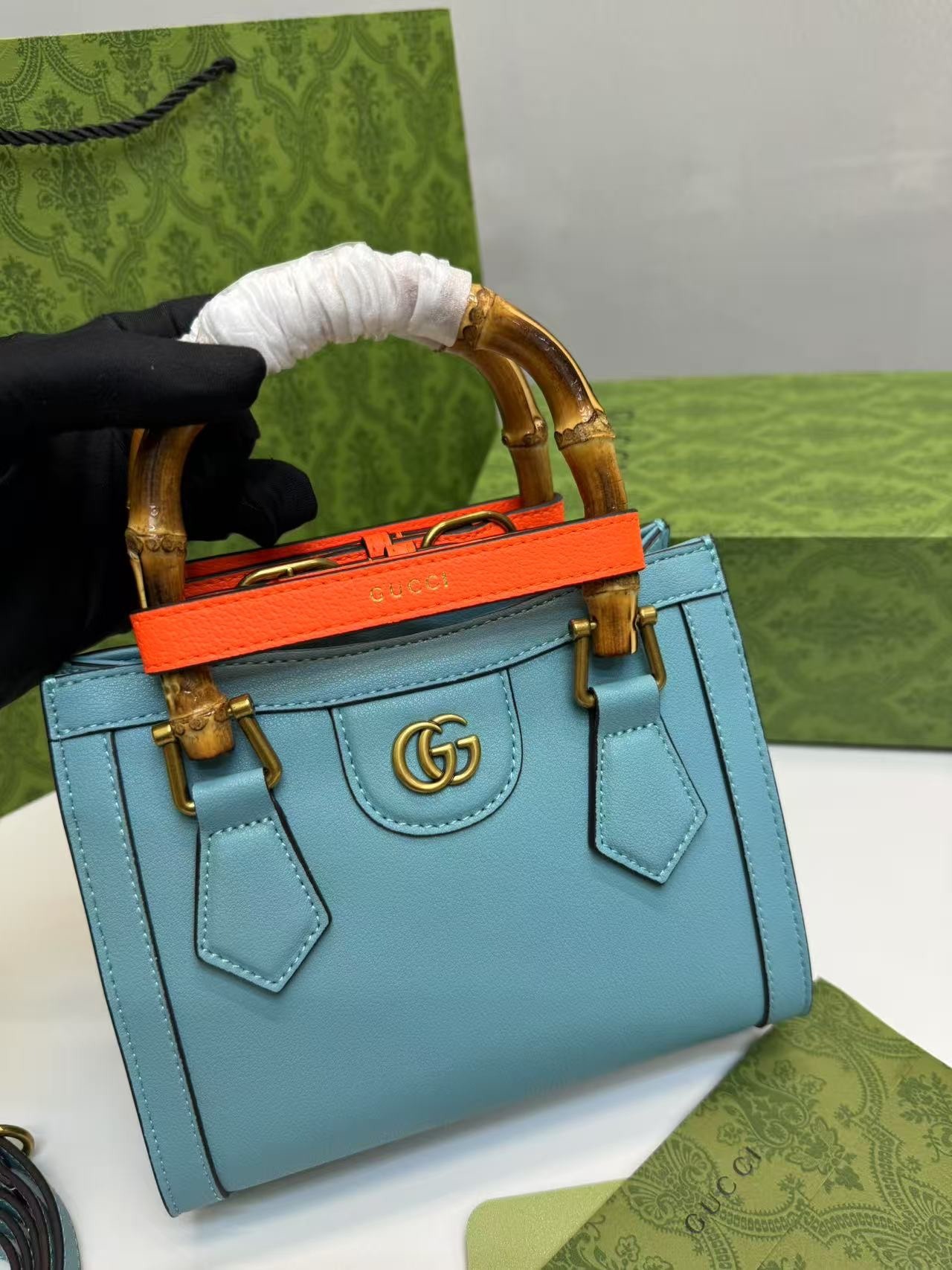 Gvc*1 Diana Mini Tote Bag Light Blue For Women, Women’s Bags 7.9in/20cm GG ‎702732 U3ZDT 4377