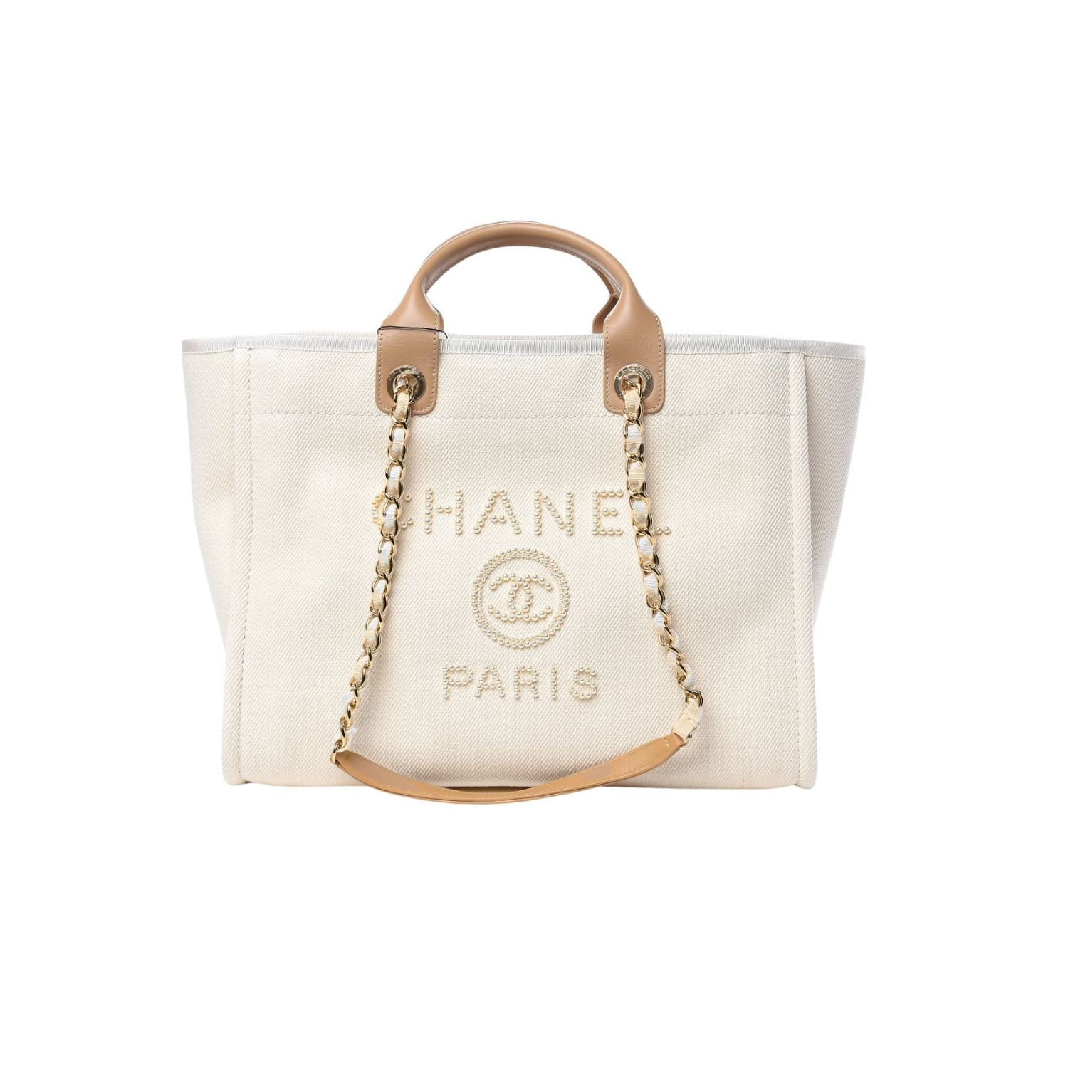 Ch**el Large Deauville Pearl Tote Bag White For Women 15in/38cm A66941