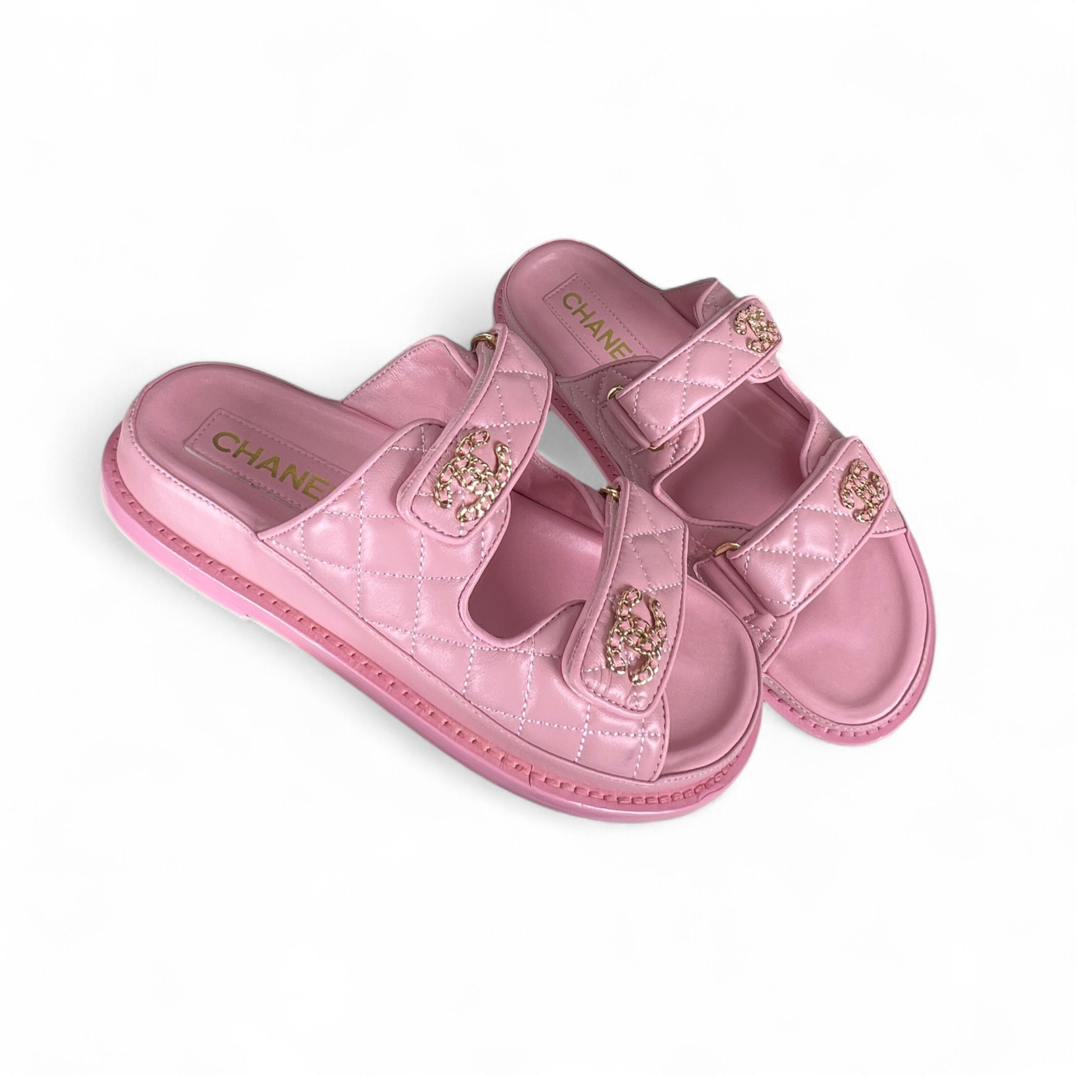 Ch**el Sandals With Ch**el Logo Pink For Women