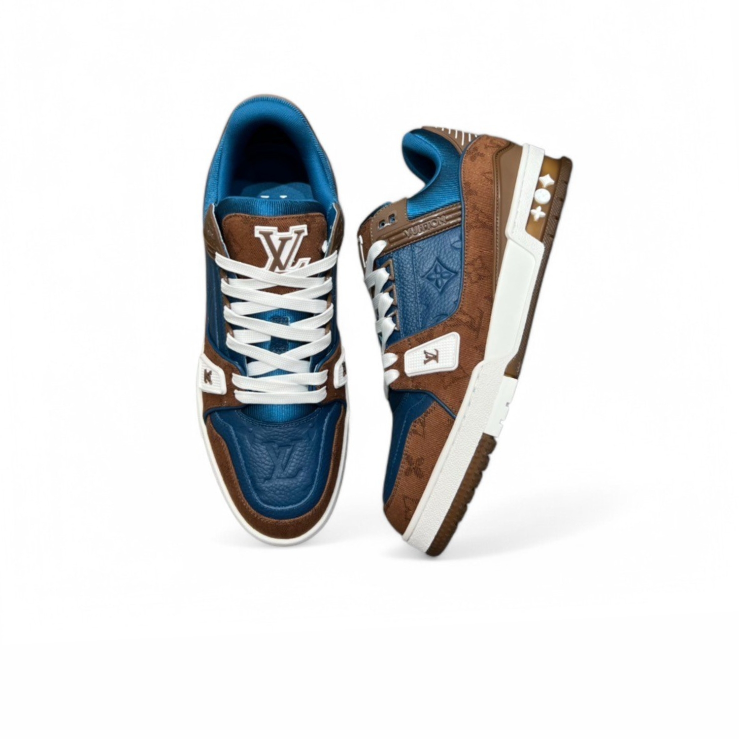 L0vis Vvtt0n LV Trainer Sneaker Brown And Dark Blue For Men