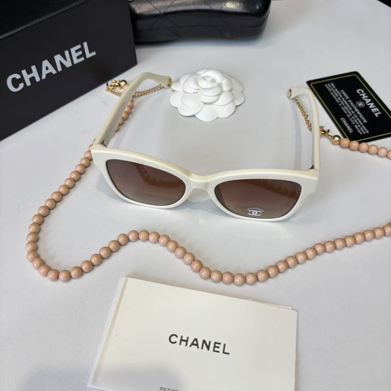 Ch**el Square Sunglasses Beige And Gold For Women A71510 X08101 S9713