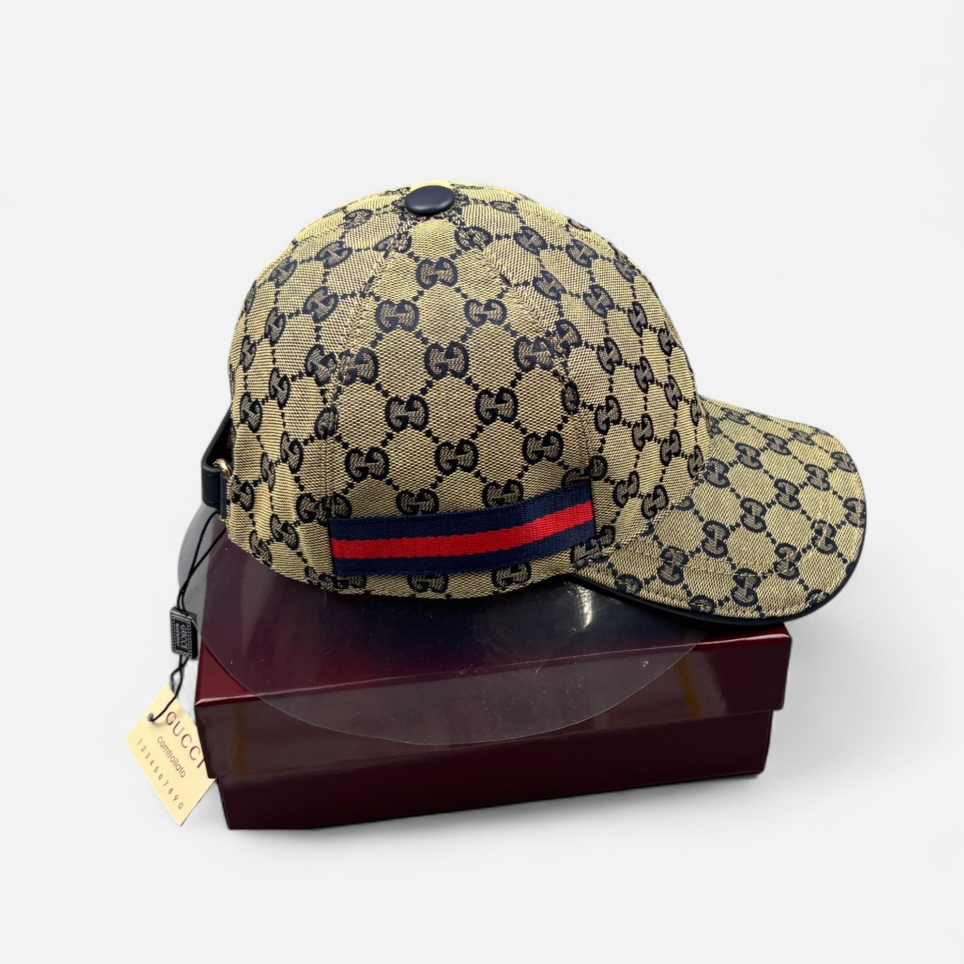 Gvc*1 Original GG Canvas Baseball Hat With Web Beige/Blue GG Hat