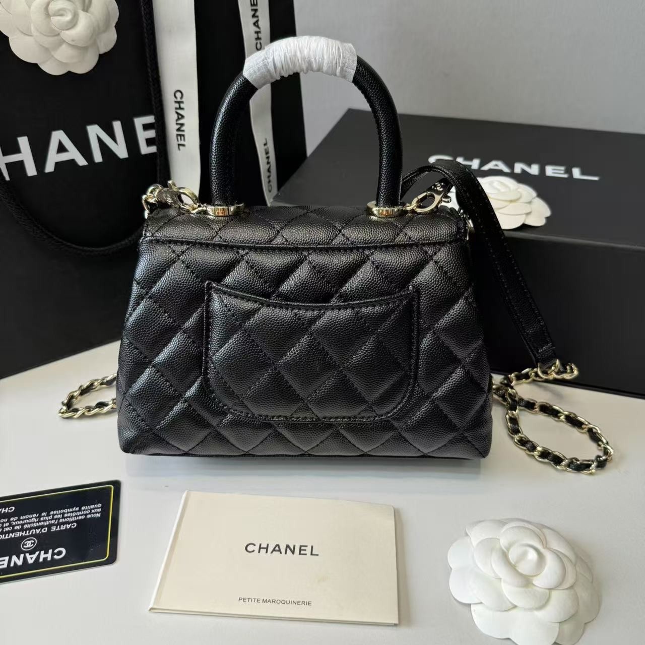 Ch**el Classic Mini Flapbag Top Handle Black For Women 7.5in/19cm