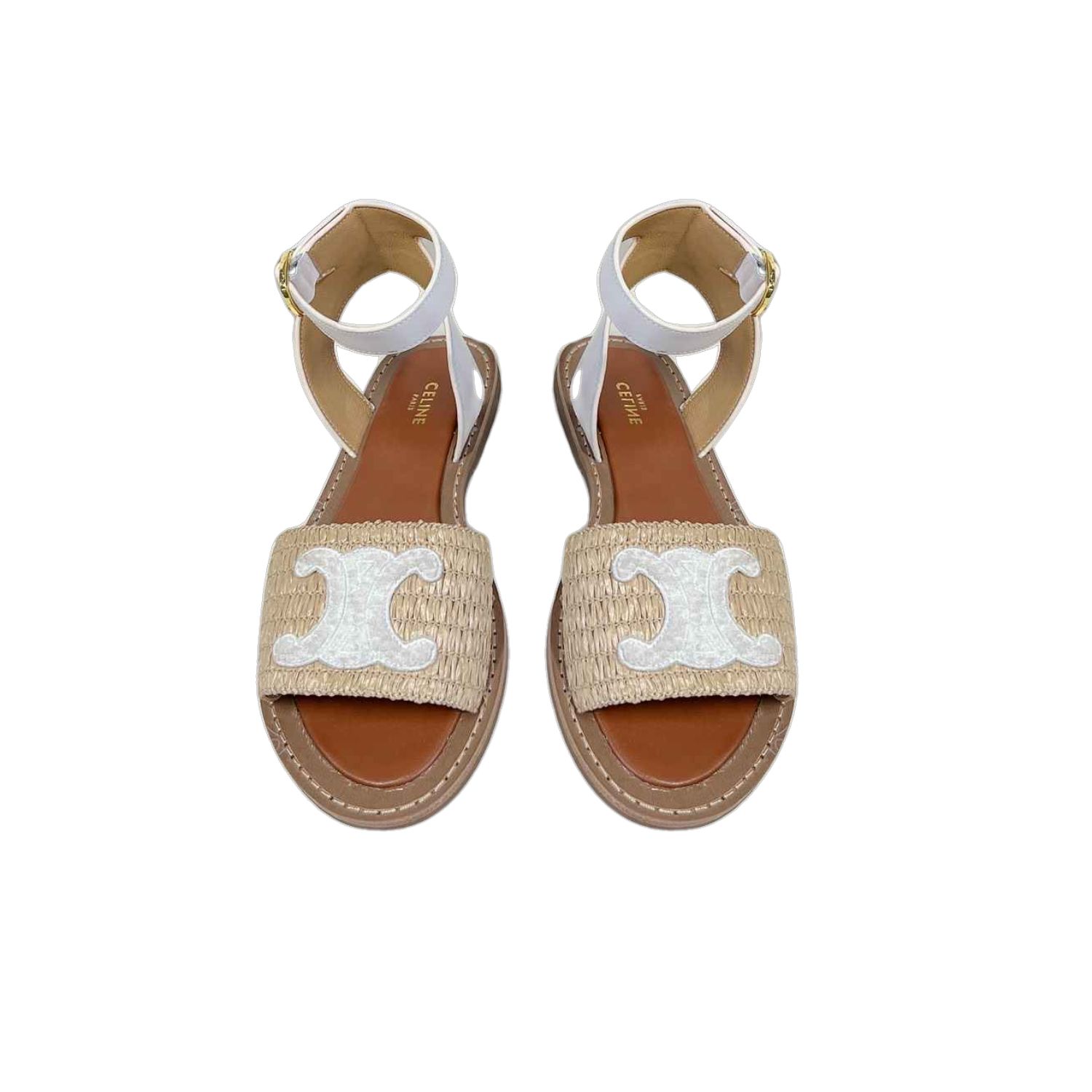 Ce1i*e Lympia Flat Strap Sandal In Raffia White For Women 352402248C.02GH