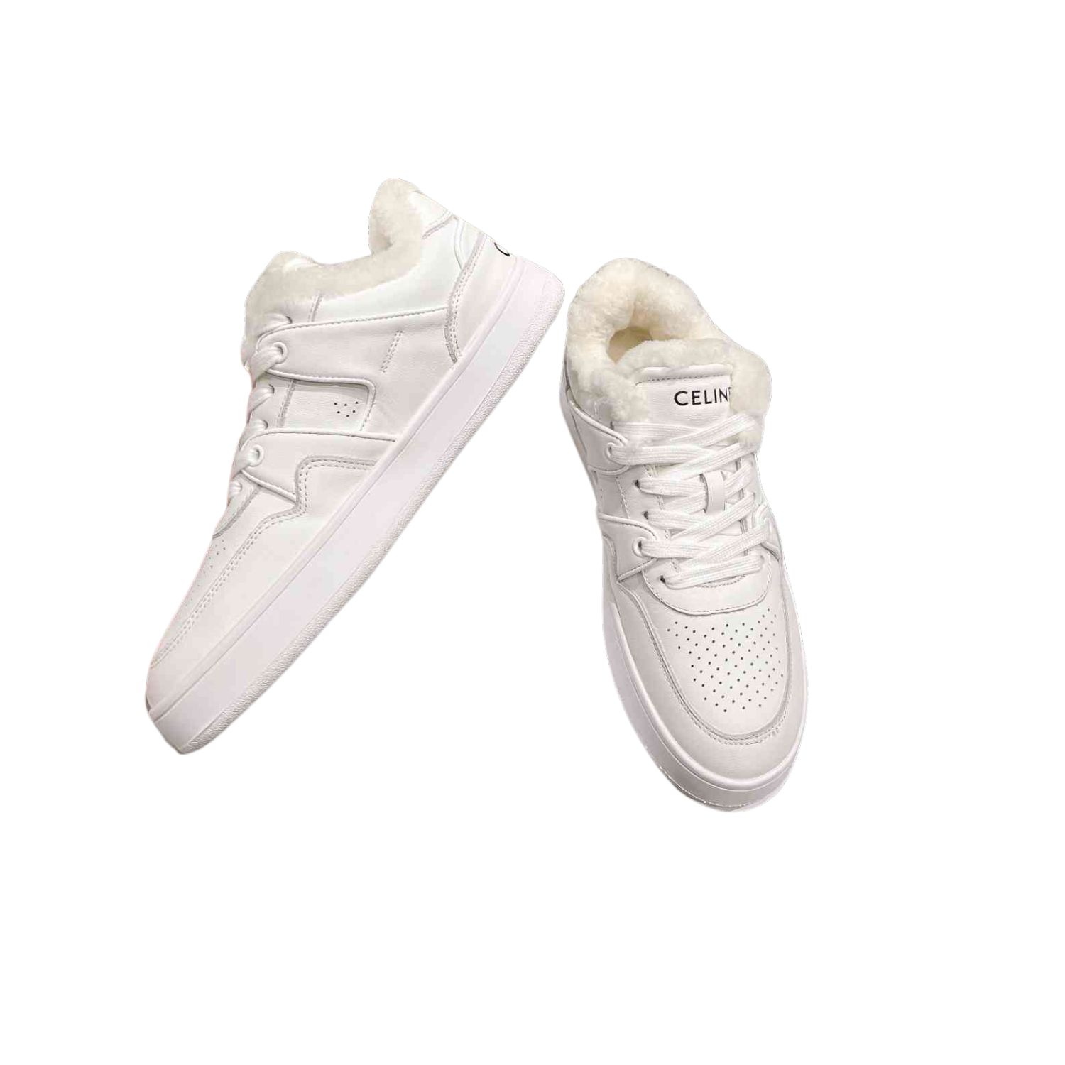 Ce1i*e Trainer Low Lace-Up Sneaker With Fur White For Women