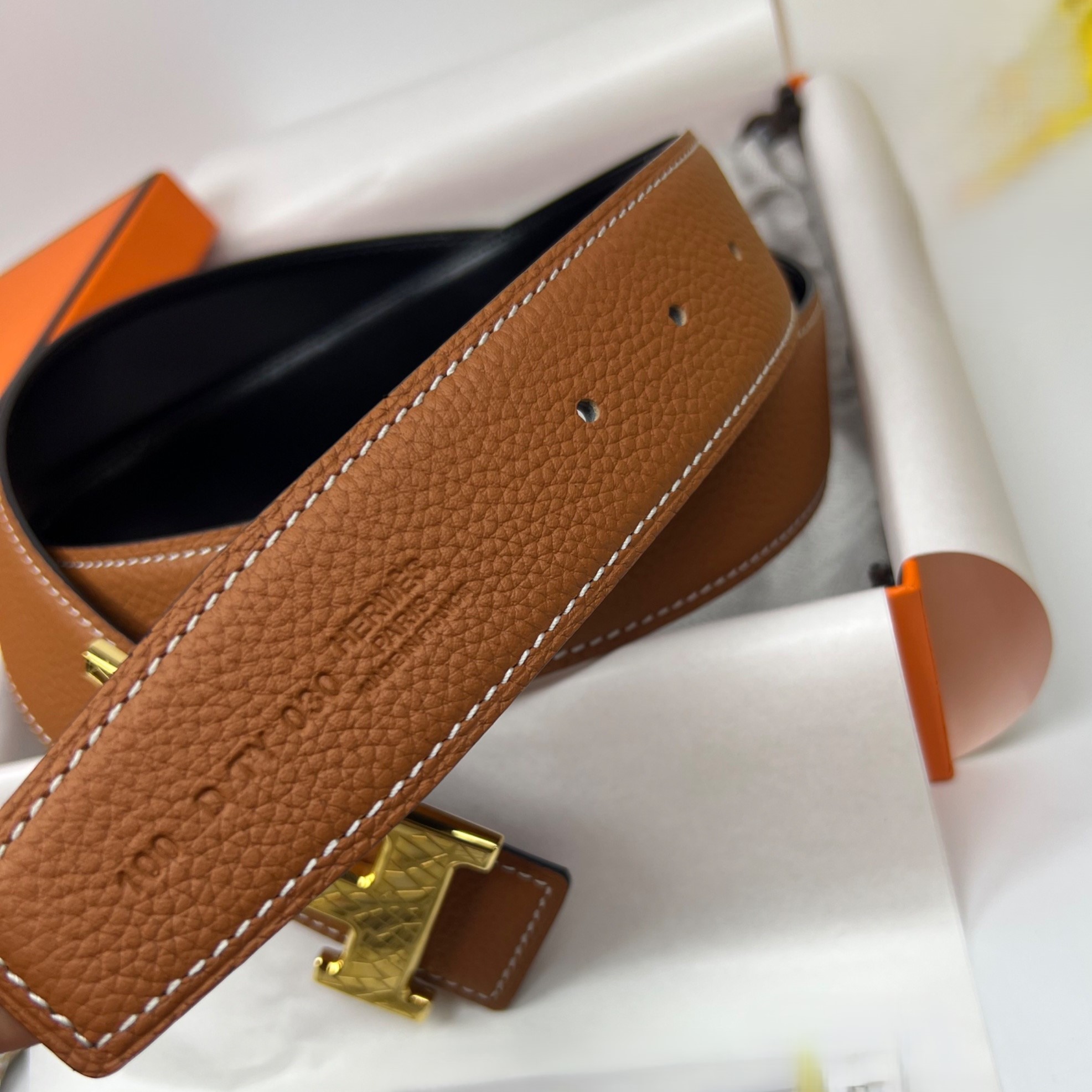 H**me5 Constance Martelee Belt Buckle Reversible Brown For Women, Women Belt