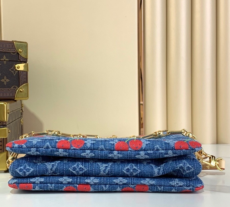 [True-to-ORIGINAL] L0vis Vvtt0n LV x TM Coussin PM Cherry Denim For Women 10.2in/26cm M14978