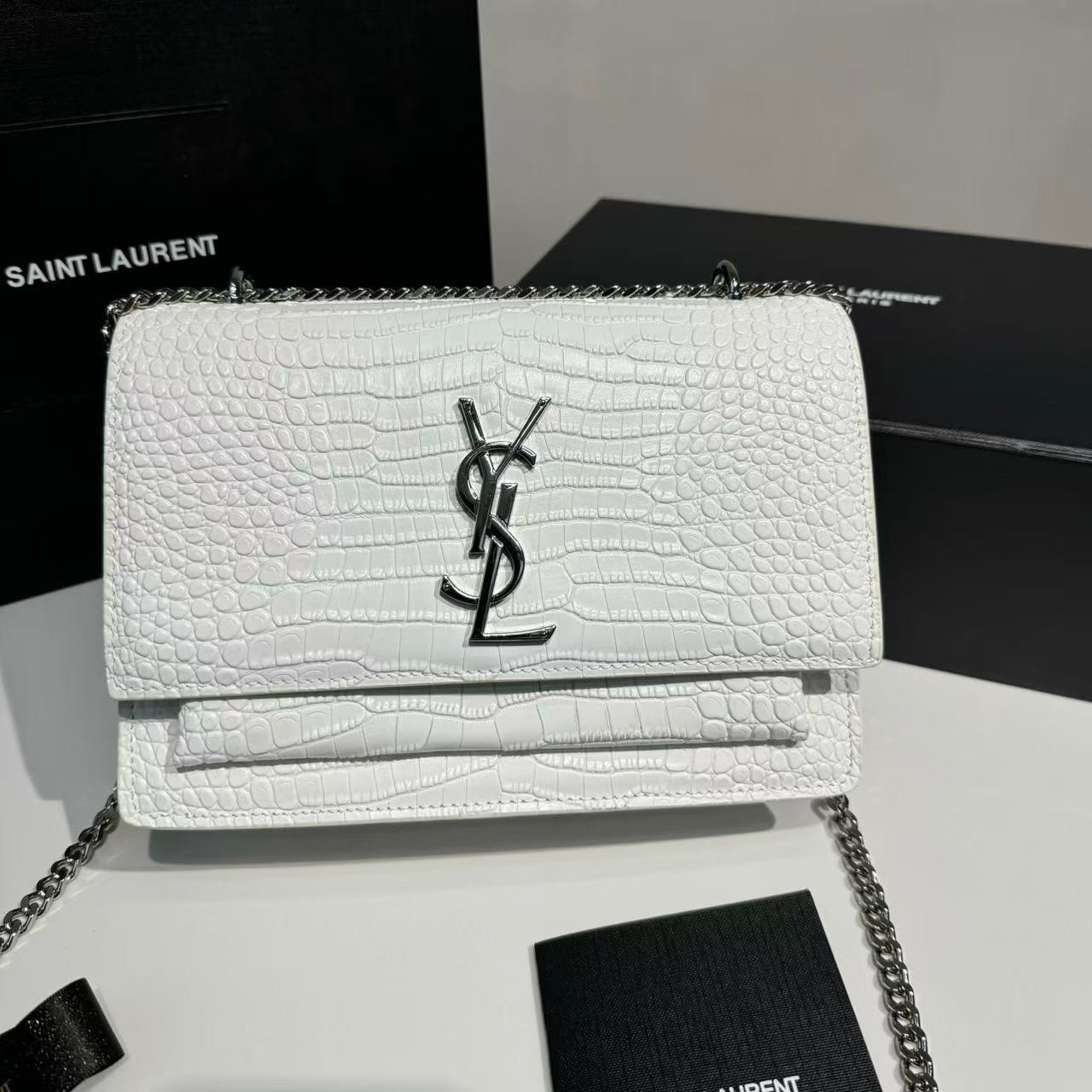 Sa1nt Lau*nt Sunset Medium Chain Bag For Women 8.6in/22cm White Y51 442906DND0N9207