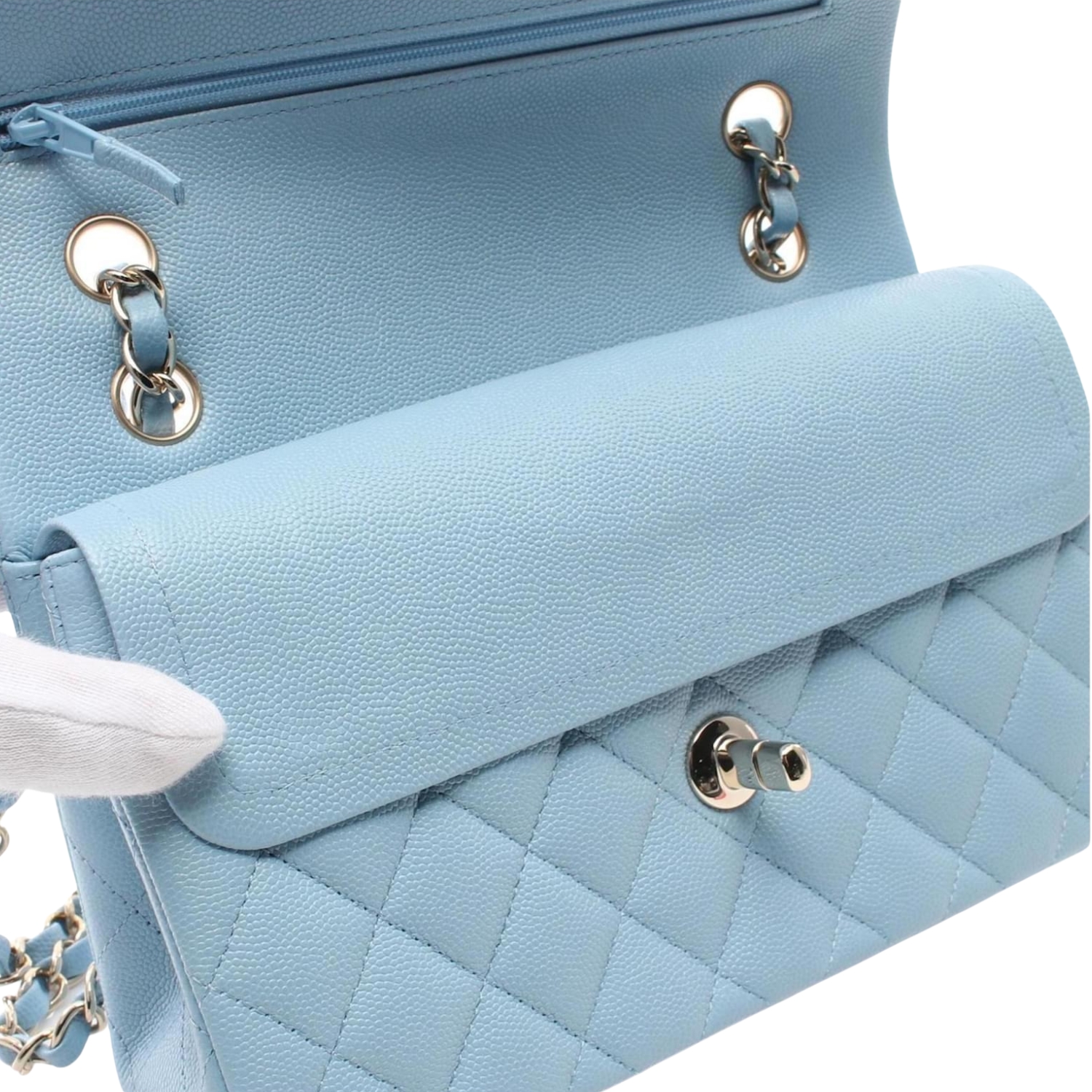 [True-to-ORIGINAL] Ch**el Small Classic Double Flap Bag Light Blue For Women 9in/23cm
