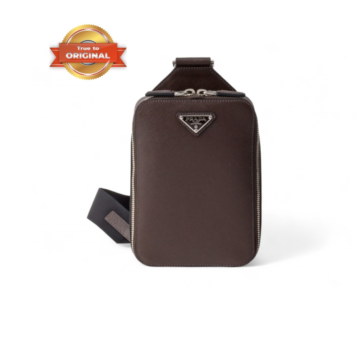 [True-to-ORIGINAL] Pra*a Pra*a Brique Saffiano Leather Bag Coffee For Men 5.5in/14cm 2VZ106_9Z2_F0201_V_OOO