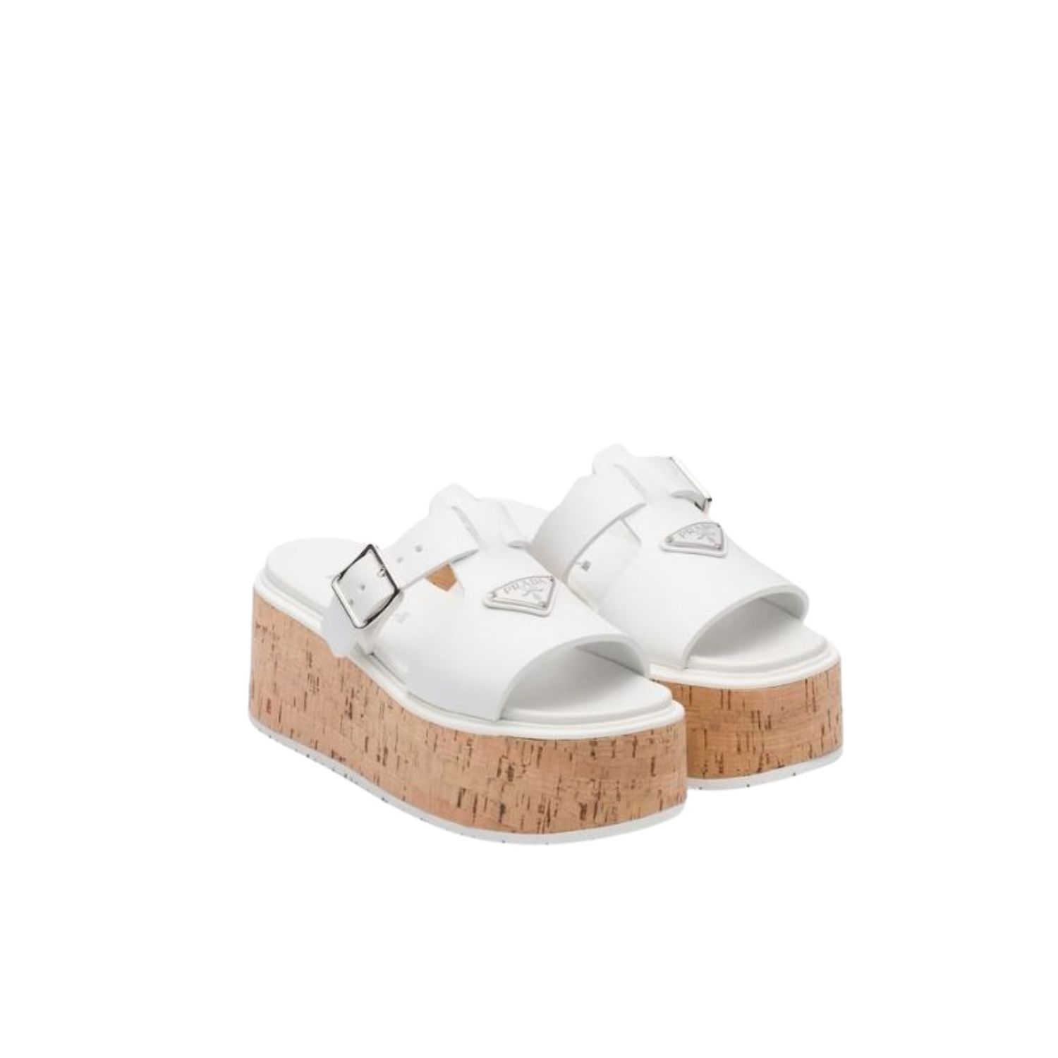 Pra*a Wedge Platform Sandals White For Women 2.9 in/ 7.5 cm 1XX641_3LLP_F0009_F_075