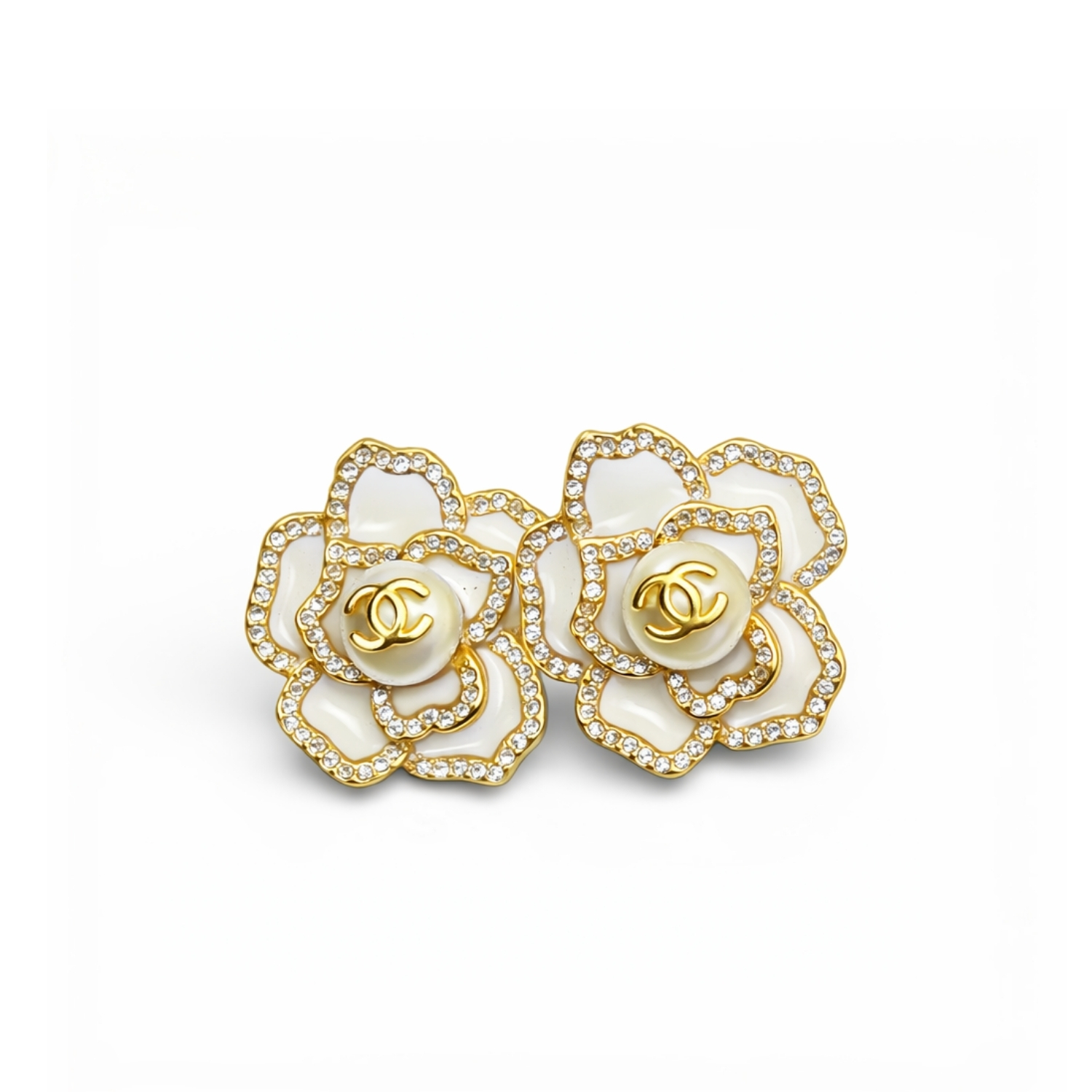 Ch**el Sweet Lady Camellia Earrings White For Women