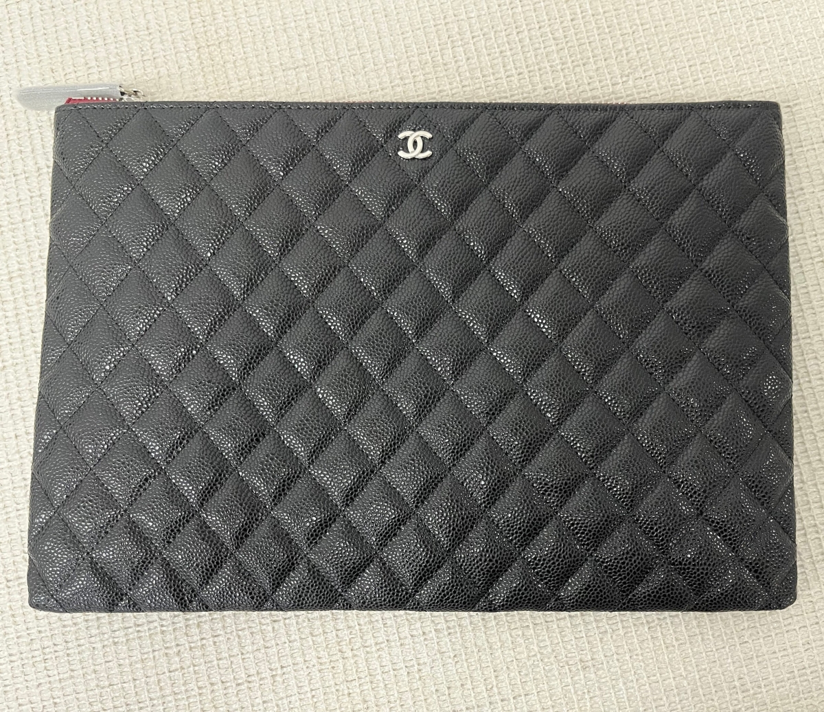 Ch**el CO-CO Classic Pouch 27cm10.6in Silver Toned Hardware For Women Black