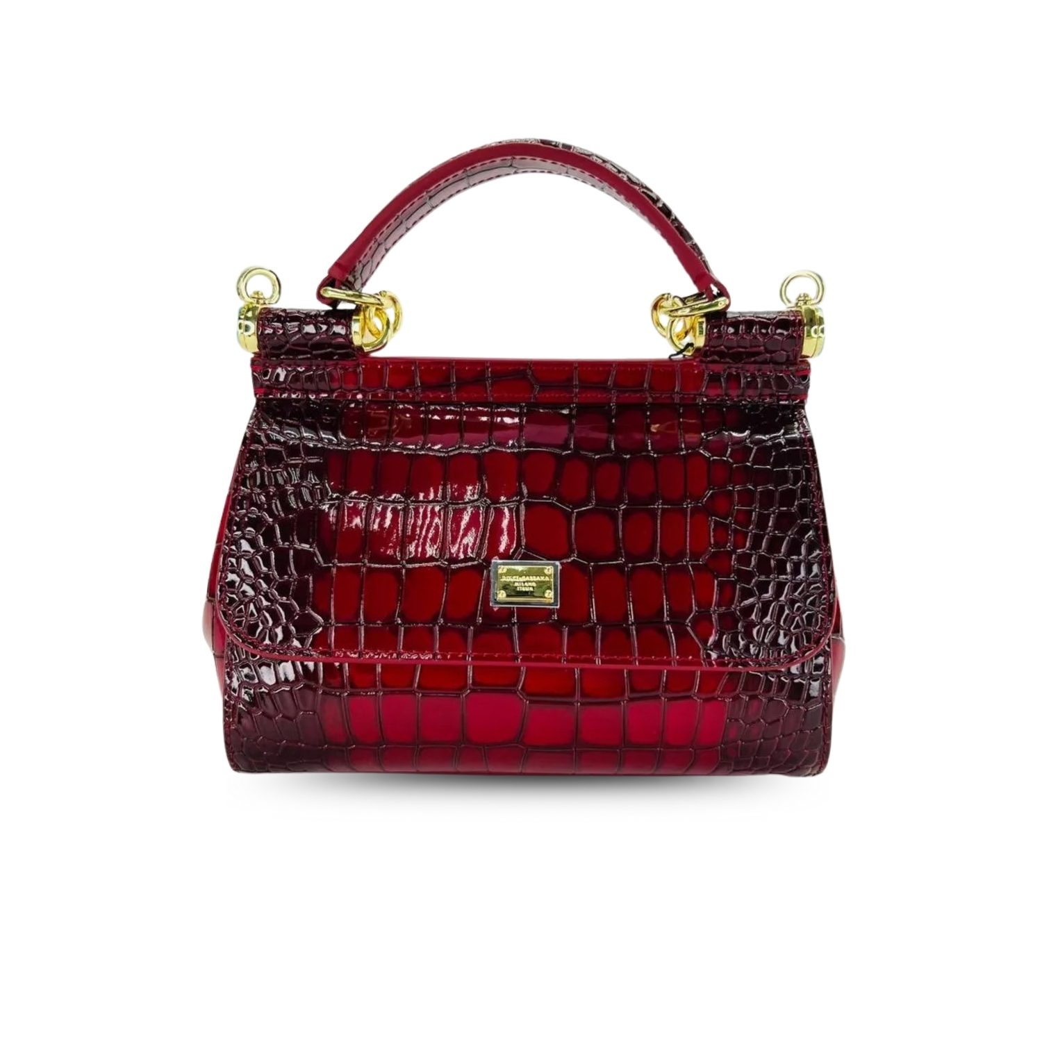 Dolce & Gabbana Medium Sicily Bag In Foiled Crocodile-Print Burgundy For Women 10.2in/26cm DG