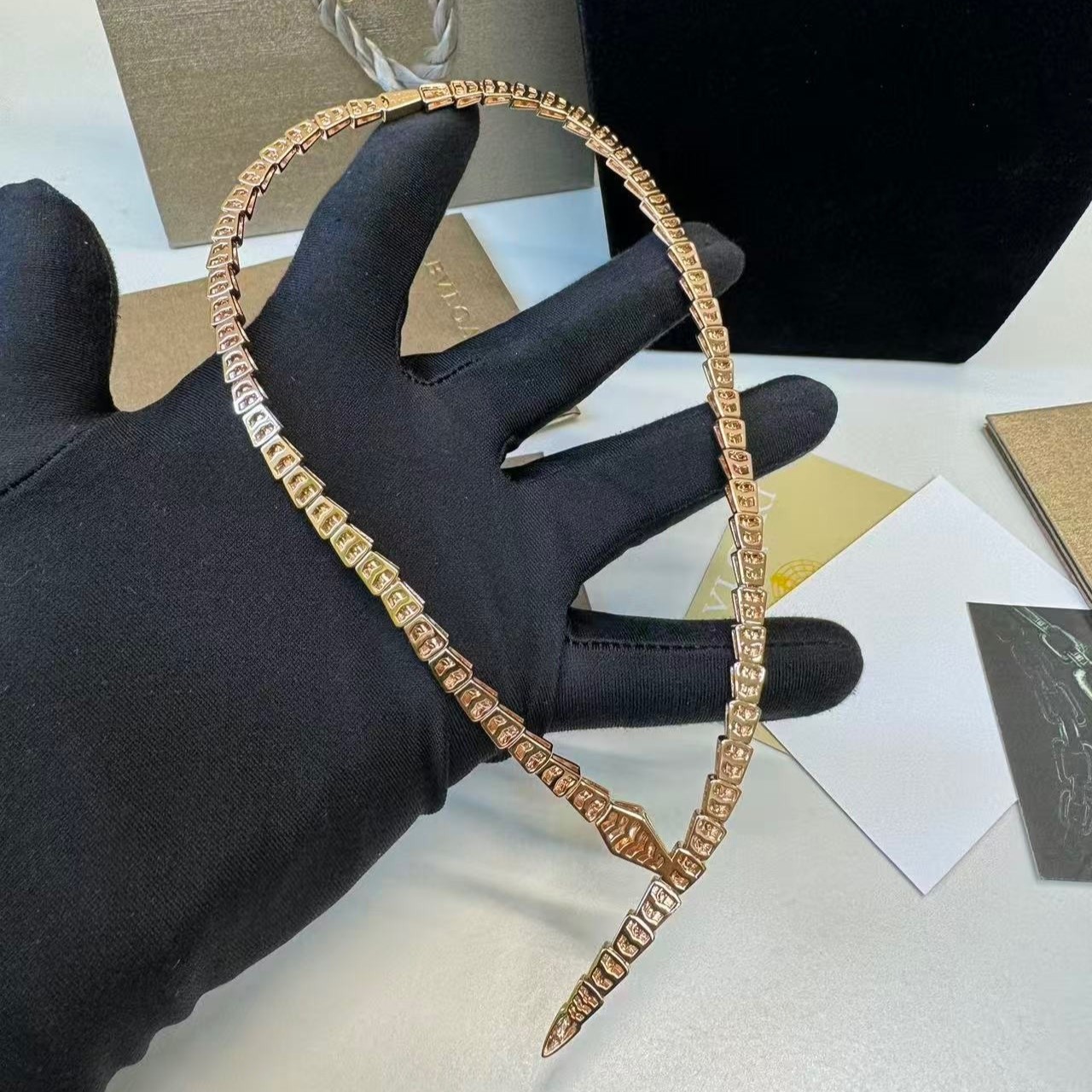 Bv1g*ai Serpenti Viper Necklace Rose Gold For Women