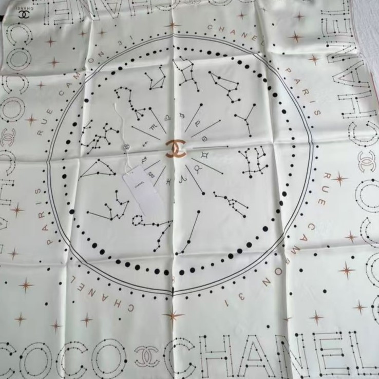 Ch**el 25C Coco Square Scarf White For Women 35.4in/90cm