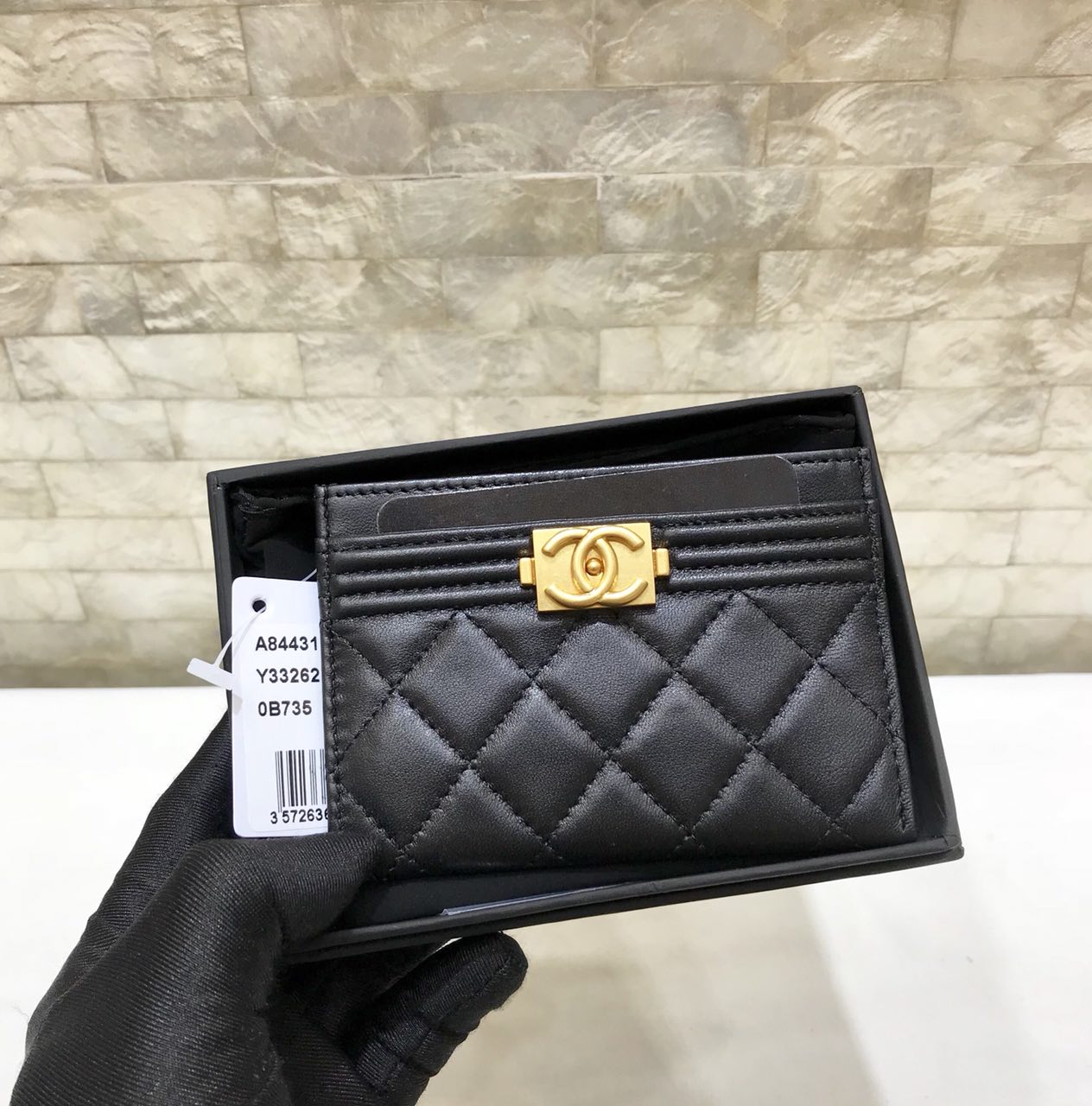 Ch**el CO-CO Card Holder Wallet Black Gold Hardware For Women 11cm/4.3in