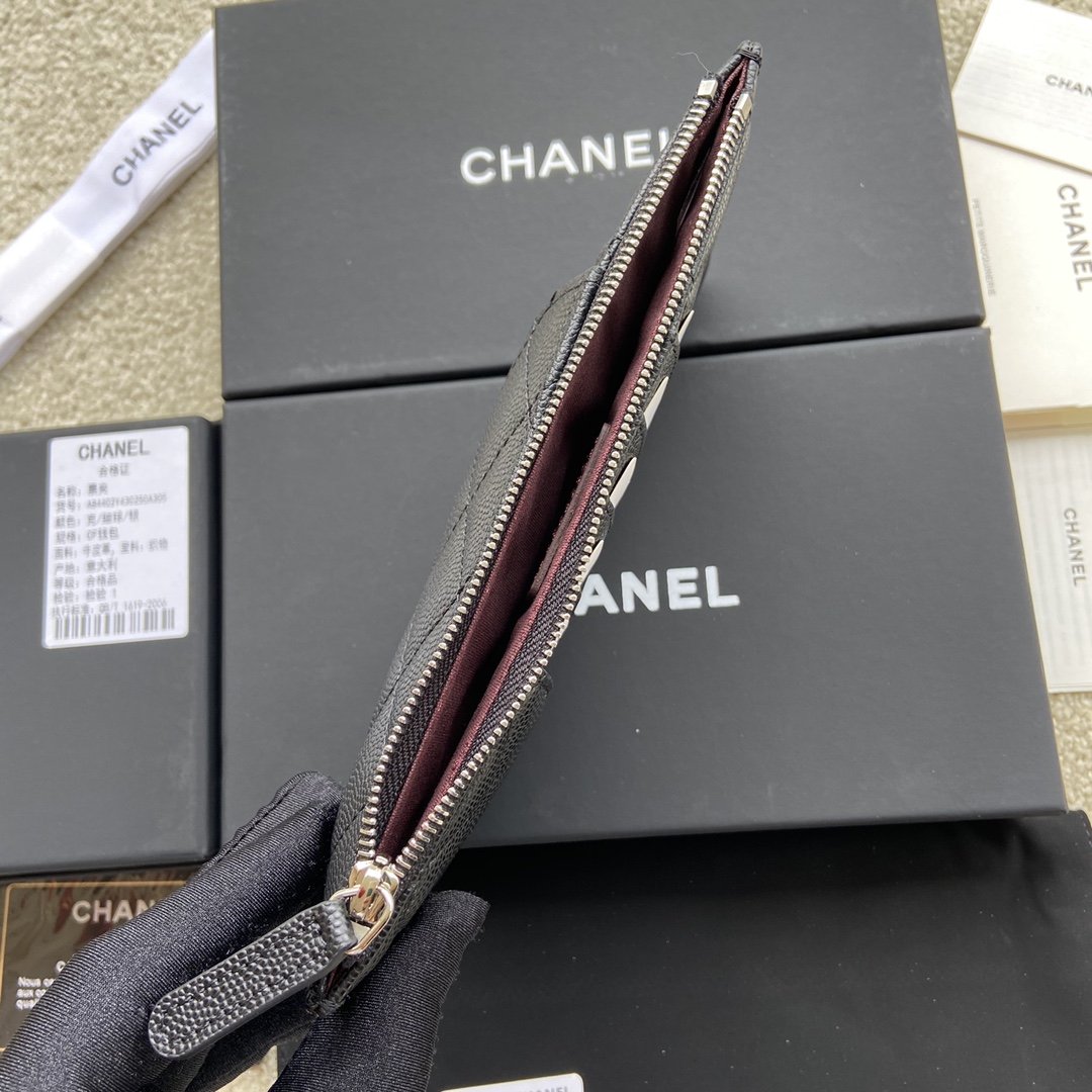 Ch**el CO-CO Mini Pouch Wallet 19.5cm/7.7in Silver Hardware For Women Black