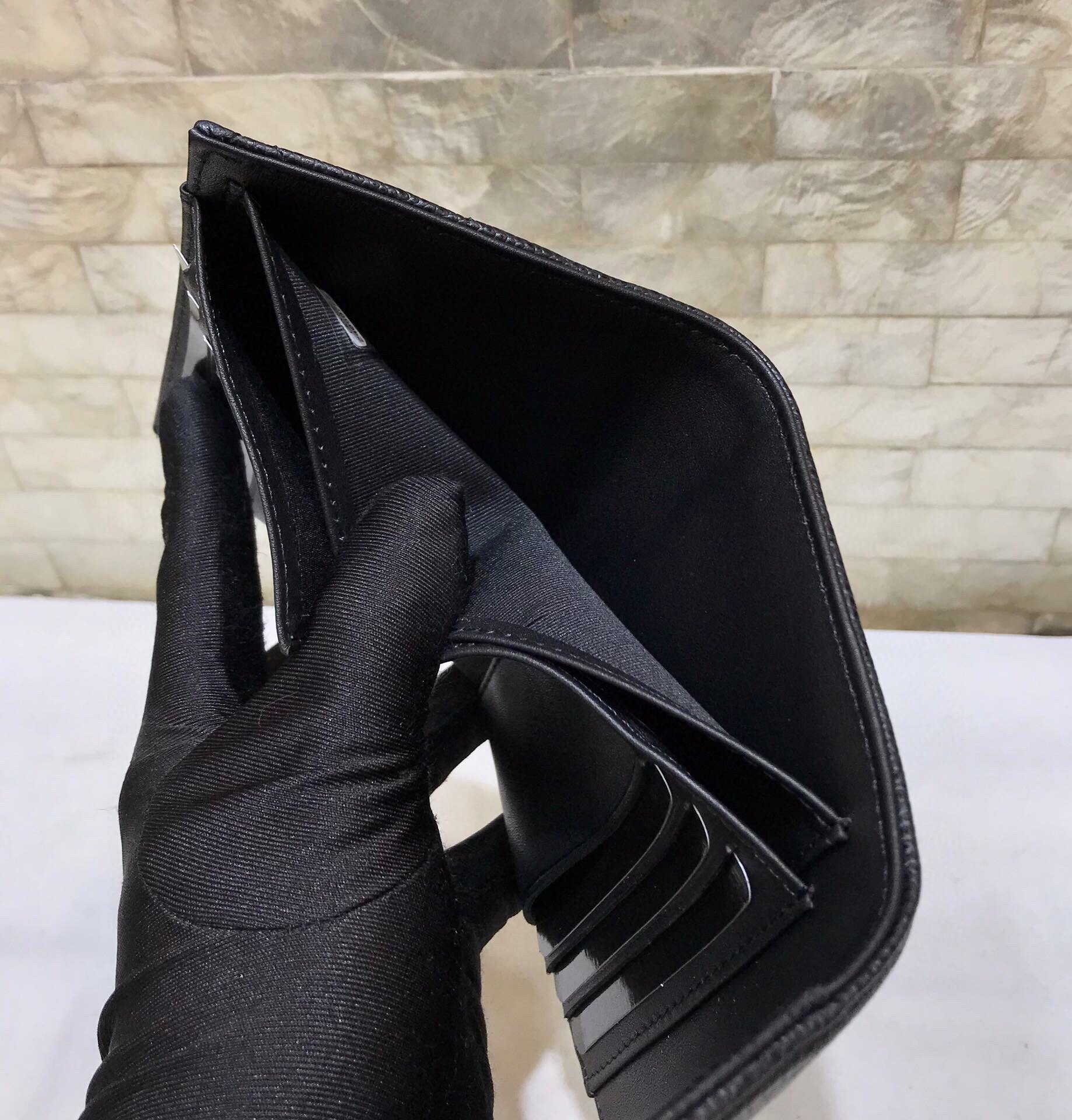 Ch**el CO-CO Flap Card Holder Wallet Black Silver Hardware For Women 11.5cm/4.5in