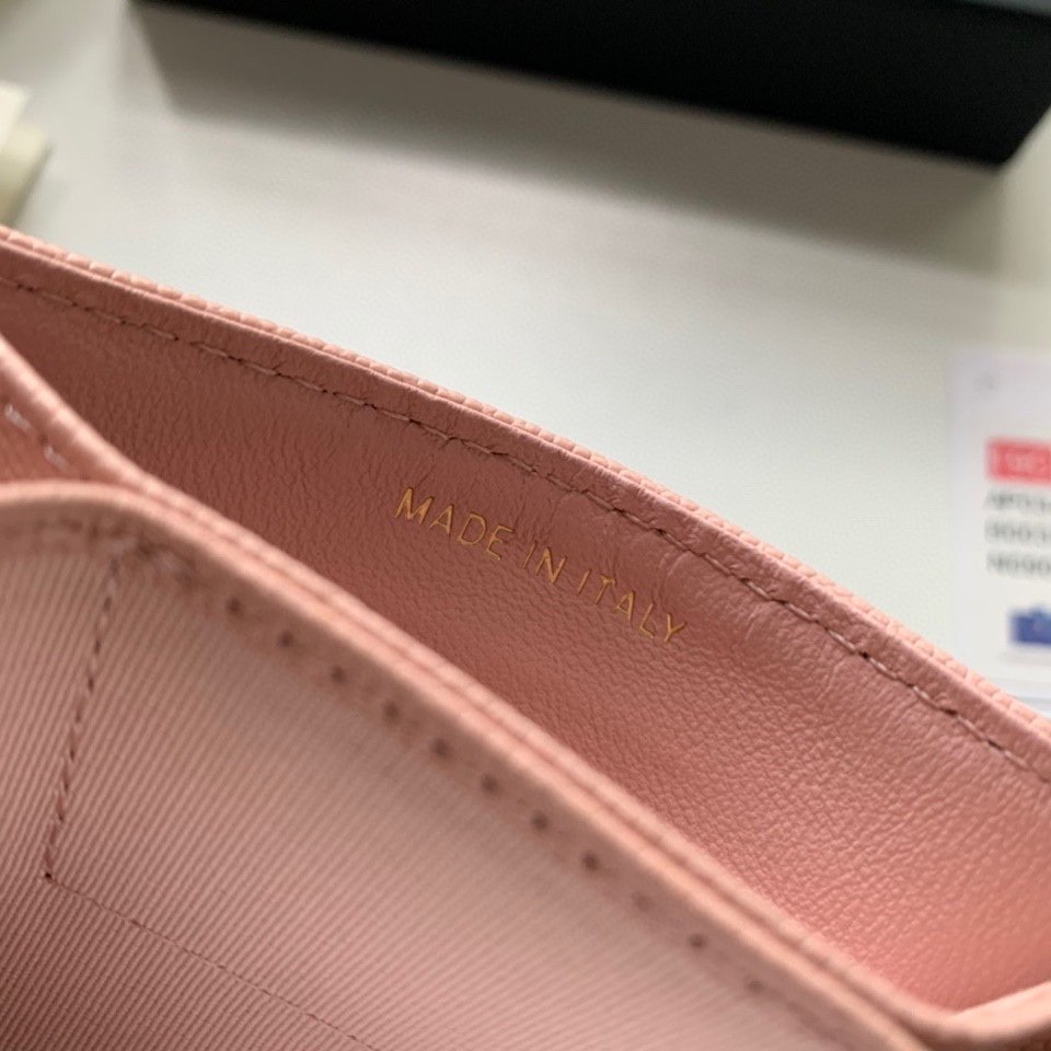 Ch**el CO-CO Card Holder Wallet Pink Gold Toned Hardware For Women 10cm/4in