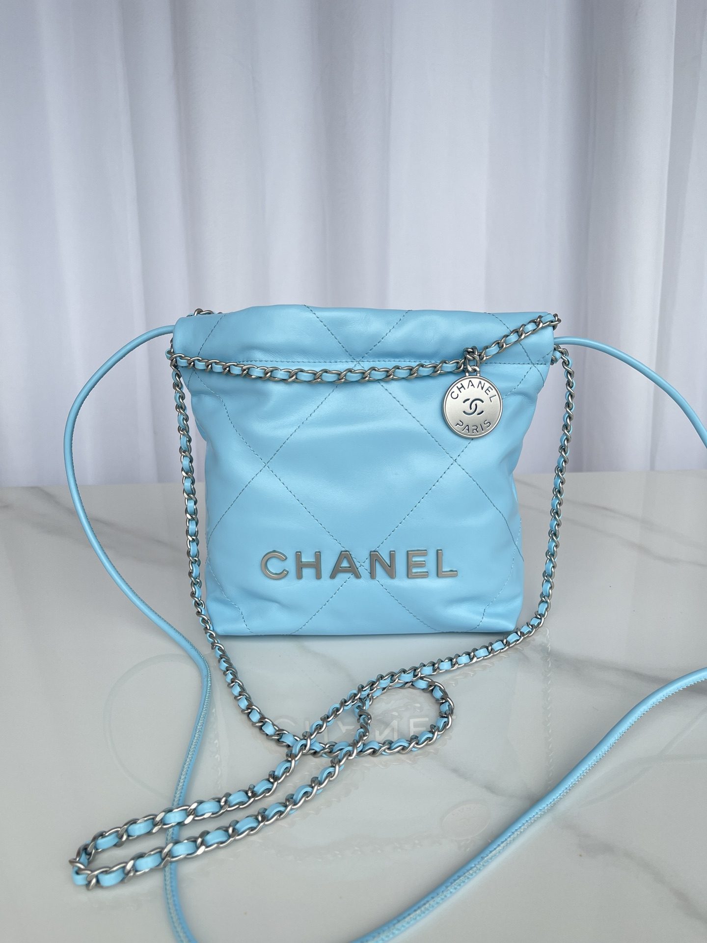 Ch**el 22 Mini Handbag Blue For Women 20cm / 7.9in AS3980