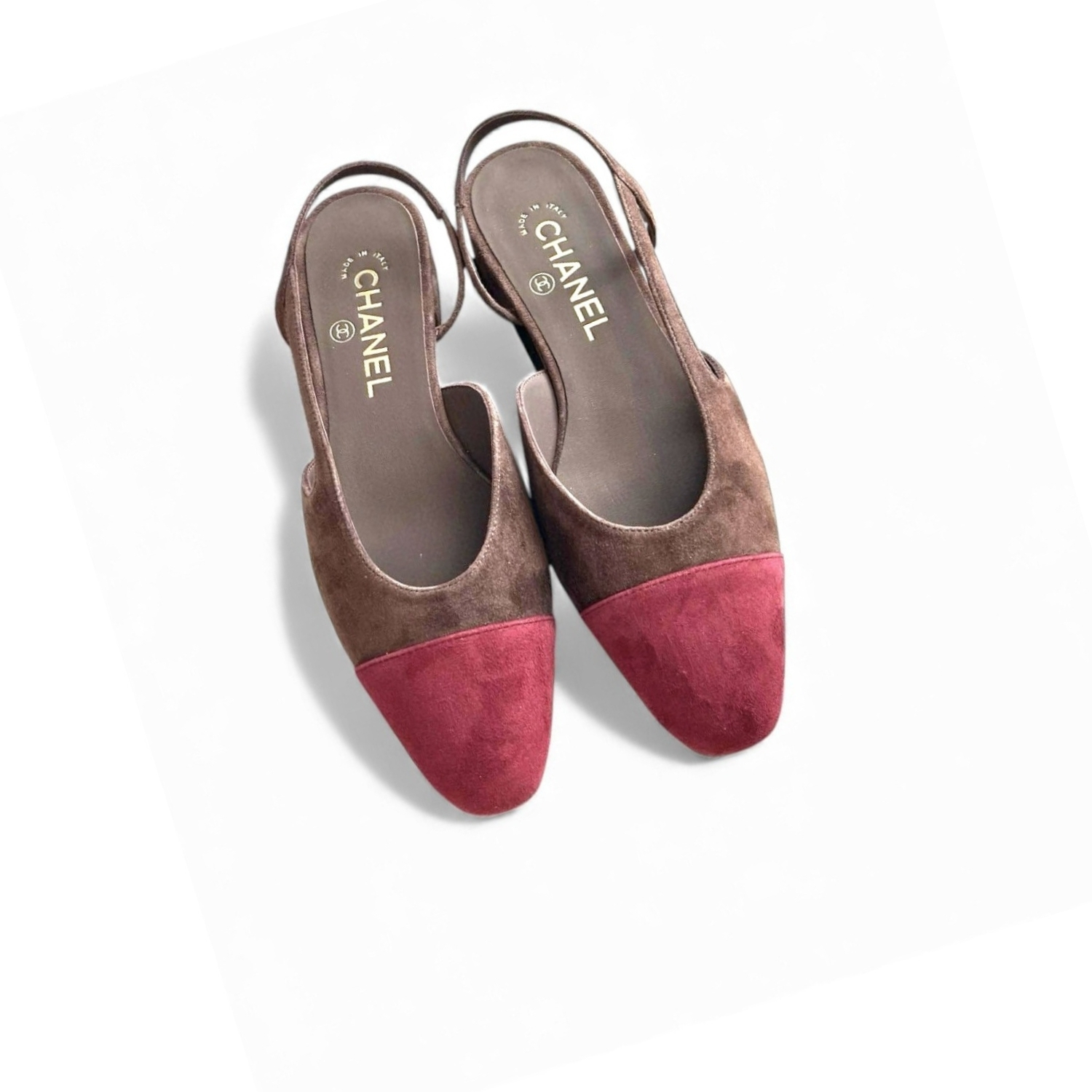 Ch**el Suede Two-Tone Slingback Flats Brown/Burgundy For Women