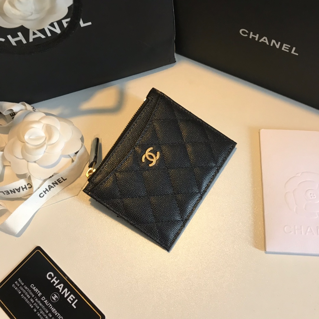 Ch**el Flat Card Holder Black Bag For Women 11.5cm/4.5in