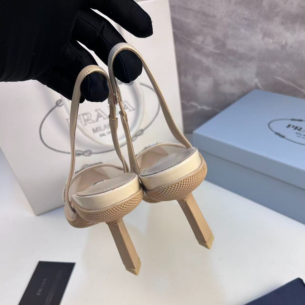 Pra*a Mesh Fabric Slingback Pumps Beige For Women PRD 1I828M_099_F0F24_F_045