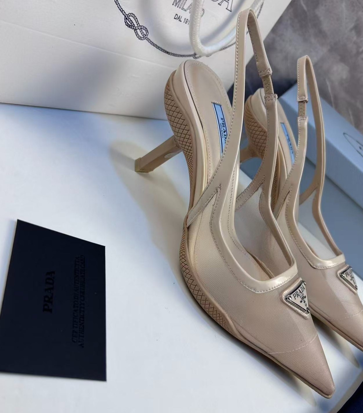 Pra*a Mesh Fabric Slingback Pumps Beige For Women PRD 1I828M_099_F0F24_F_045