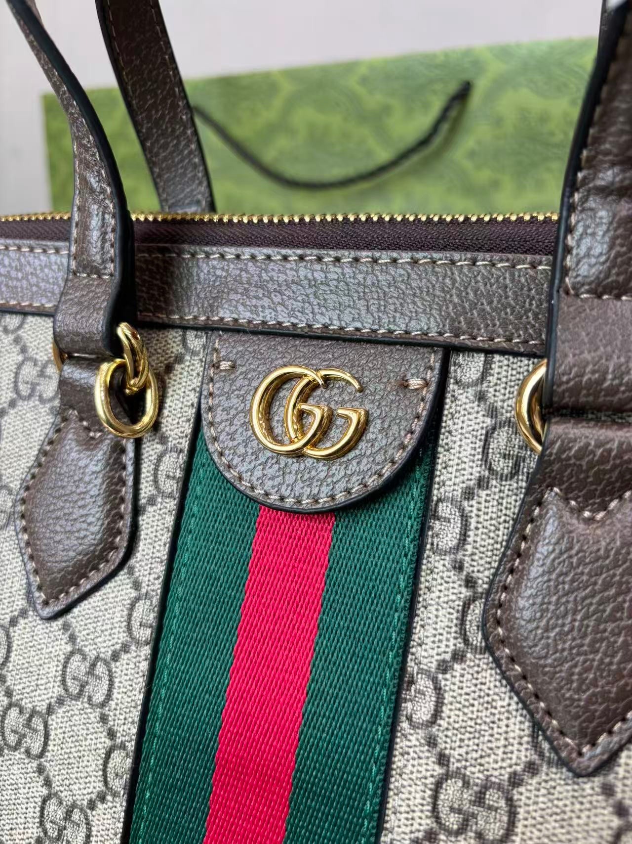 Gvc*1 Ophidia GG Medium Tote Bag Beige/Ebony GG Svp*me Canvas With Brown For Women 13in/33cm GG 524537 K05NB 8745