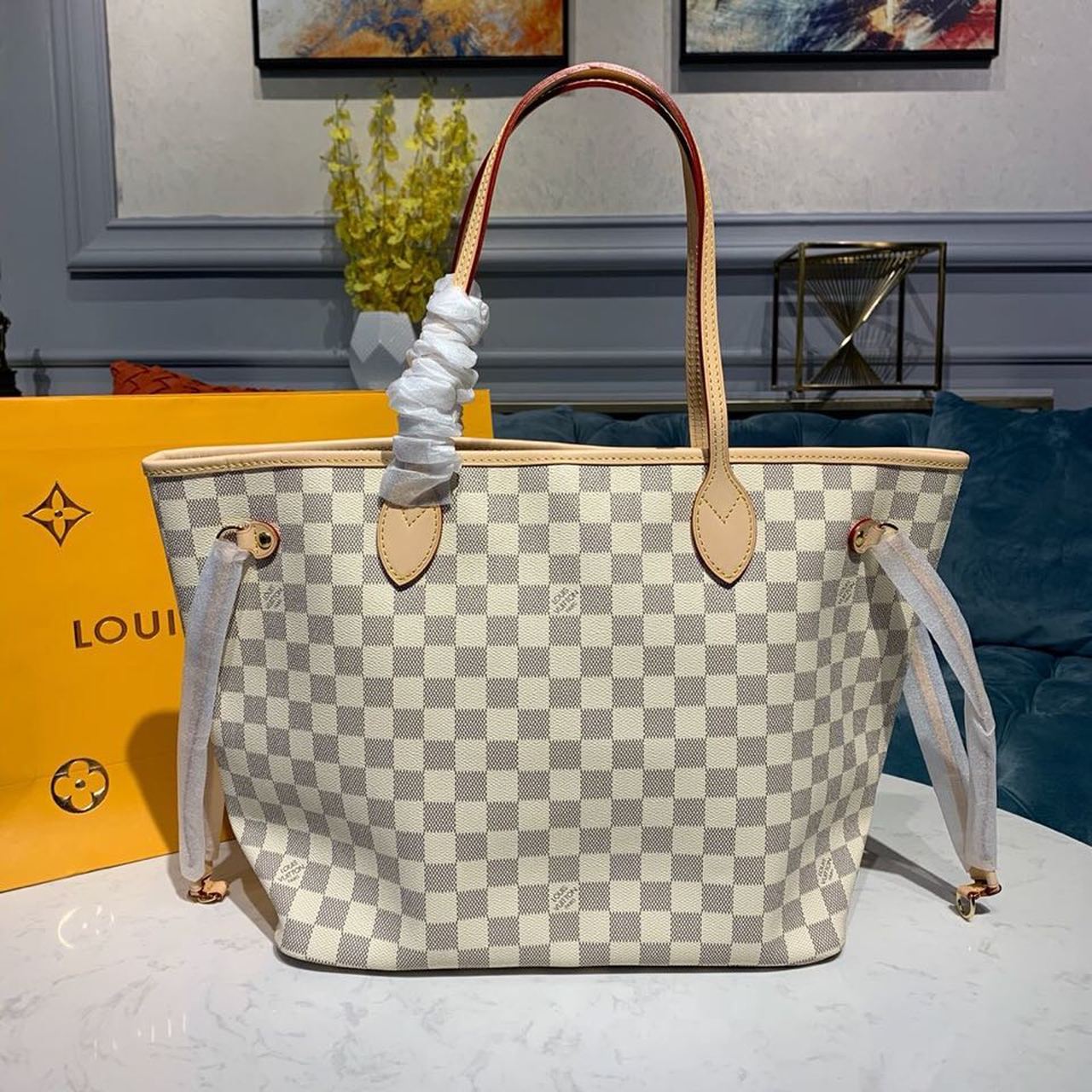 L0vis Vvtt0n Neverfull MM Tote Bag Damier Azur Canvas For Women, Women’s Handbags, Shoulder Bags 12.2in/31cm LV N41361