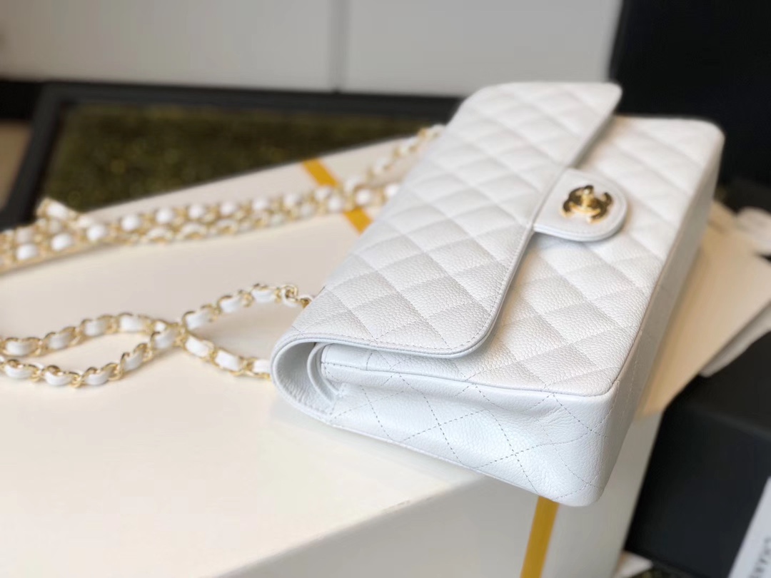 Ch**el Classic Medium Flapbag Golden Hardware White 10in/25.5cm
