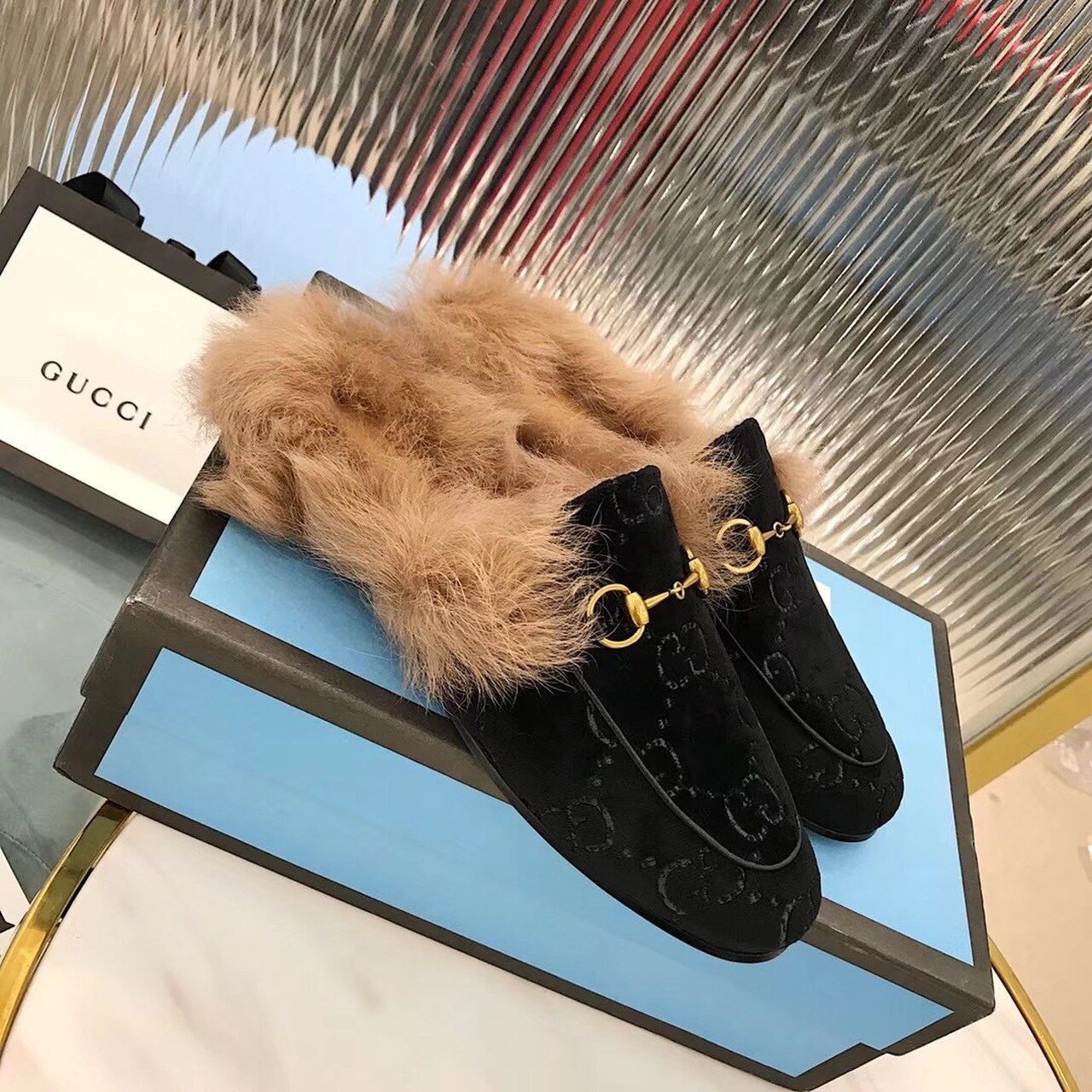 Gvc*1 Women’s Princetown Slipper Mules By Velvet Black For Women GG