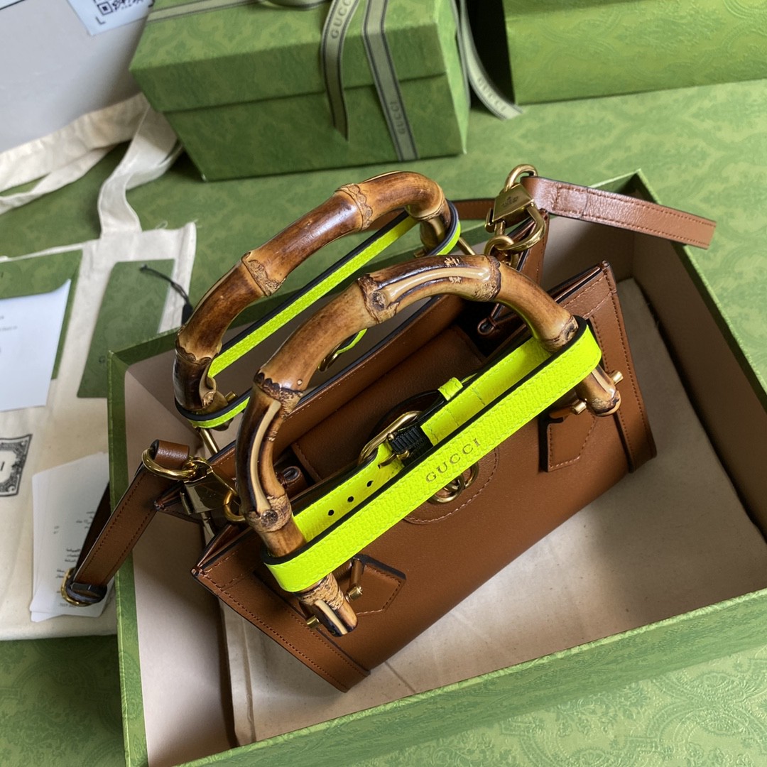 [True-to-ORIGINAL] Gvc*1 Diana Mini Tote Bag Brown For Women 8in/20cm GG 655661-17QDT-2582