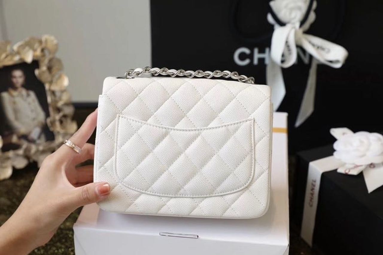 Ch**el Classic Mini Flap Bag Silver Hardware White For Women 6.6in/17cm A35200