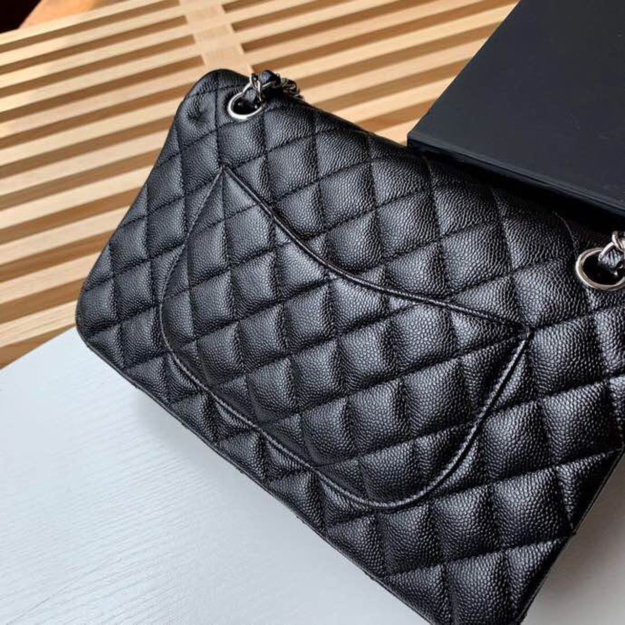 Ch**el Classic Handbag Silver Hardware Black For Women, Women’s Bags, Shoulder And Crossbody Bags 10.2in/26cm A01112